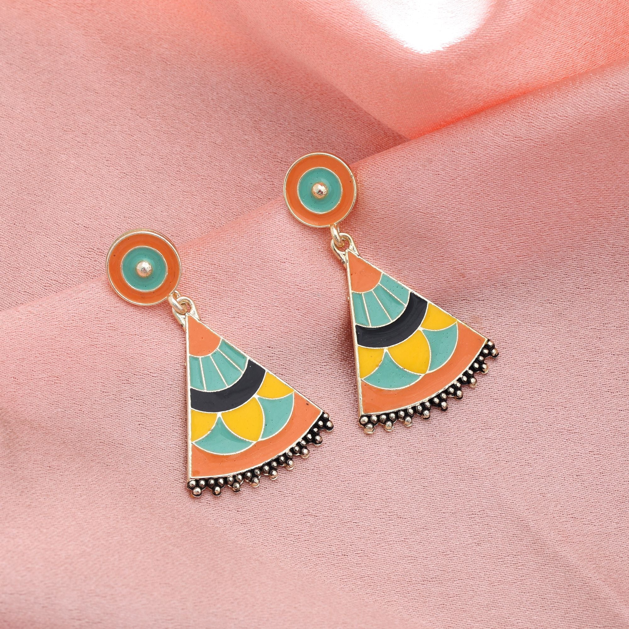 Orange Color Meenakari Earrings Bright Traditional Statement Jewelry Collection Design