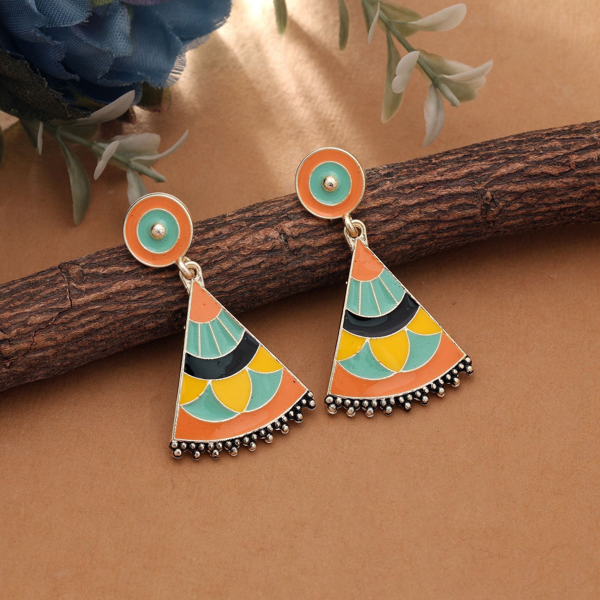 Orange Color Meenakari Earrings Bright Traditional Statement Jewelry Collection Design