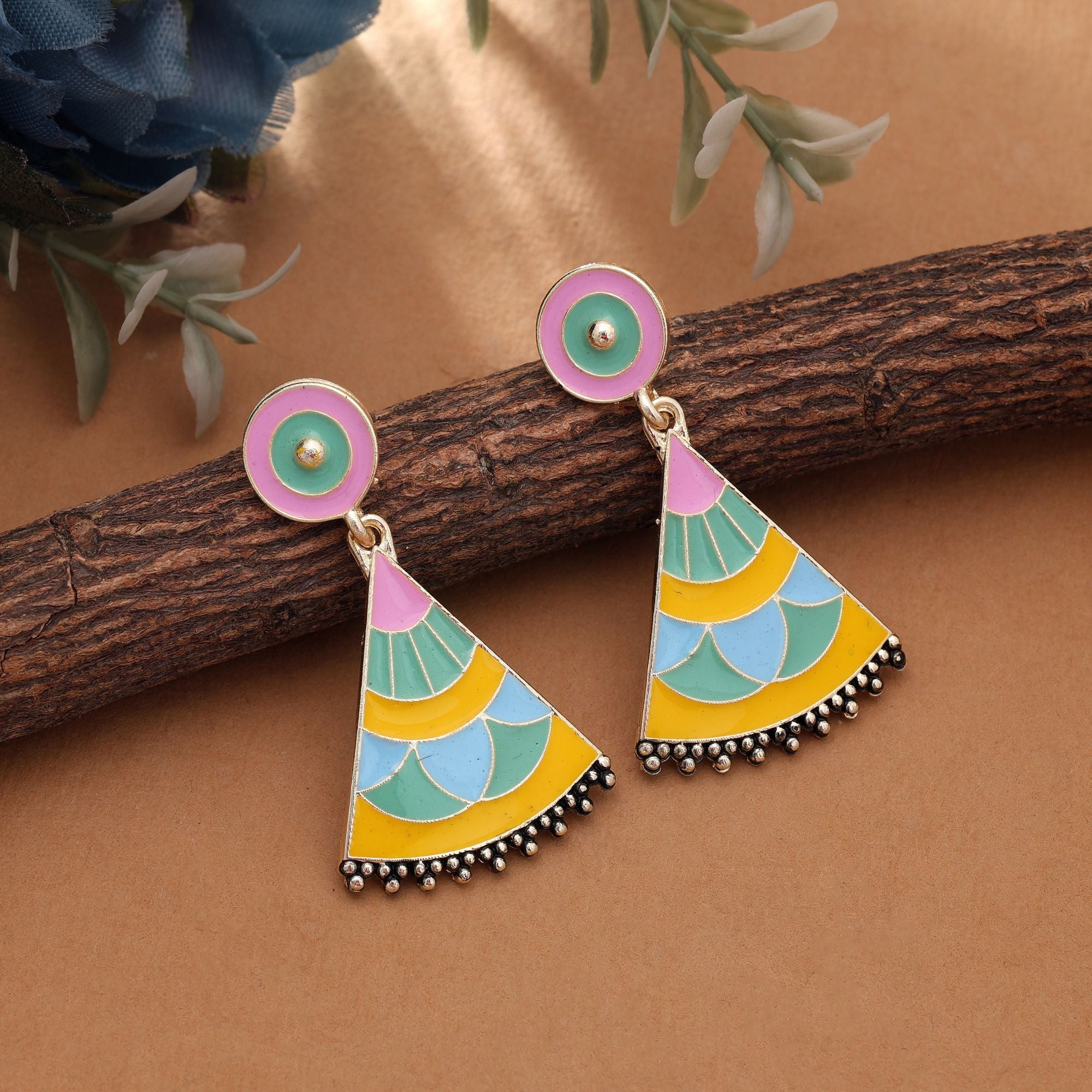 Yellow Color Meenakari Earrings Elegant Festive Ethnic Jewelry Collection Design