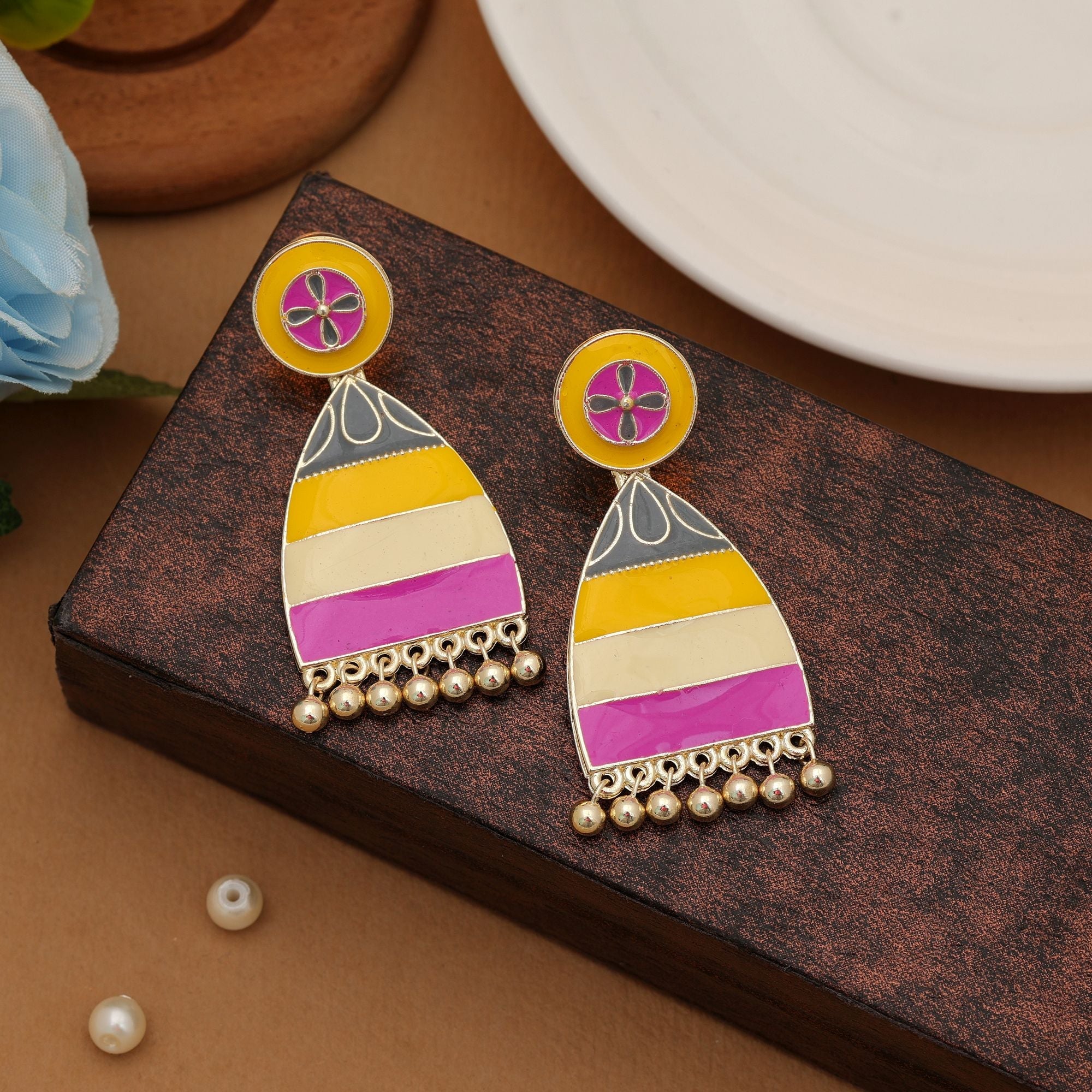 Multi Color Meenakari Earrings Designer
