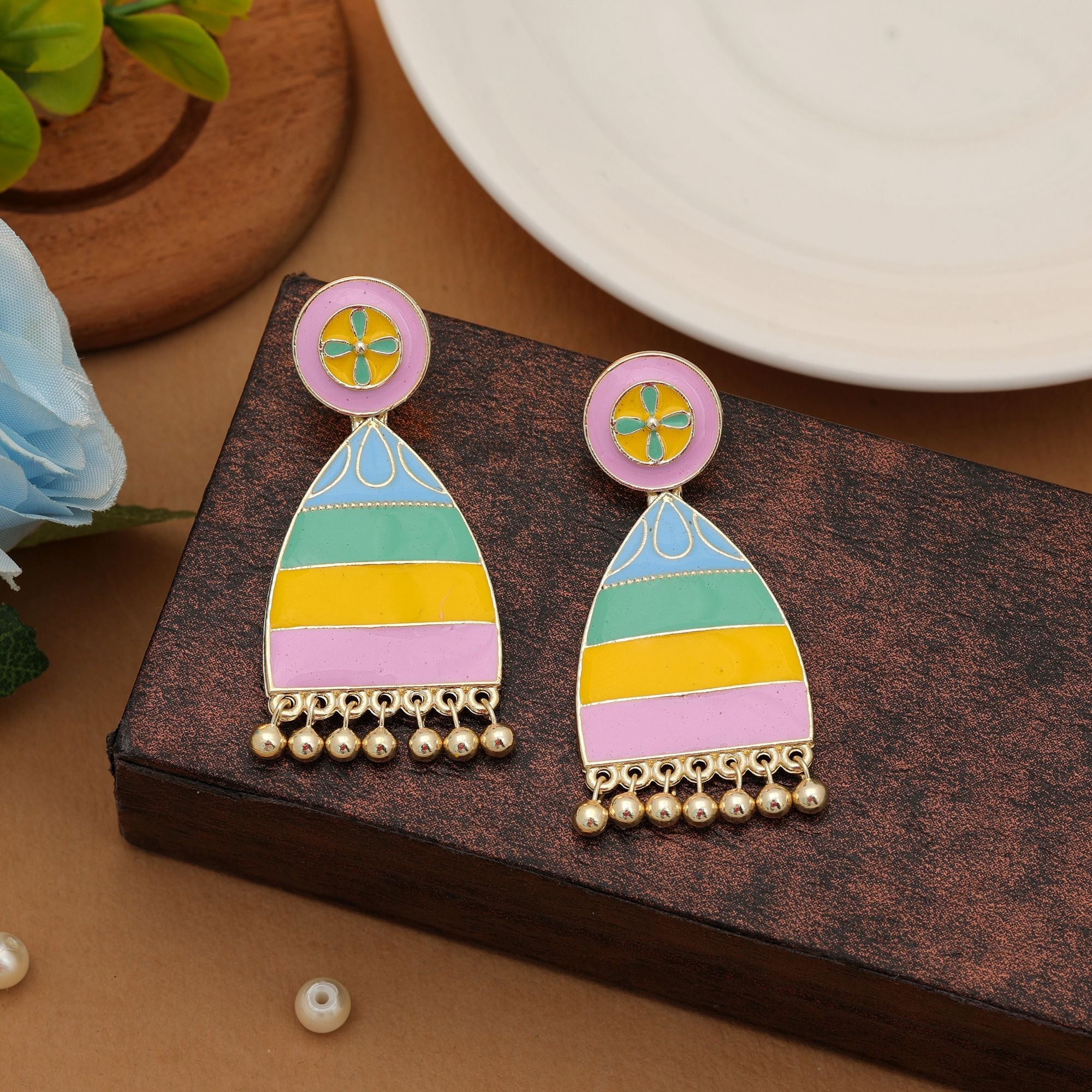Multi Color Meenakari Earrings Festive