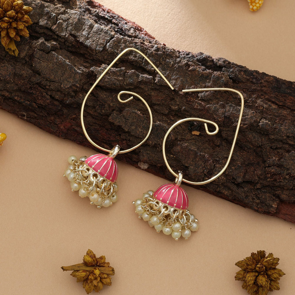 Dark Peach Color Meenakari Earrings Designer
