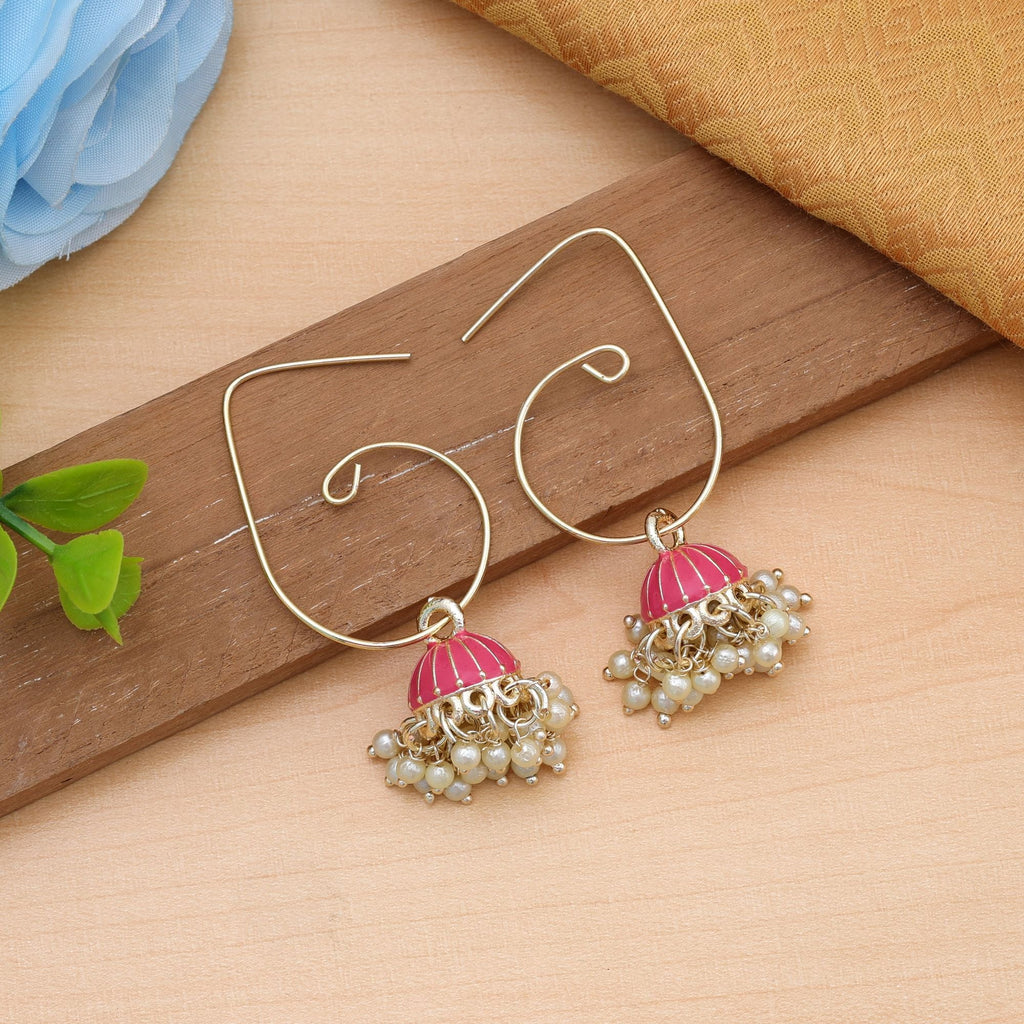 Dark Peach Color Meenakari Earrings Designer