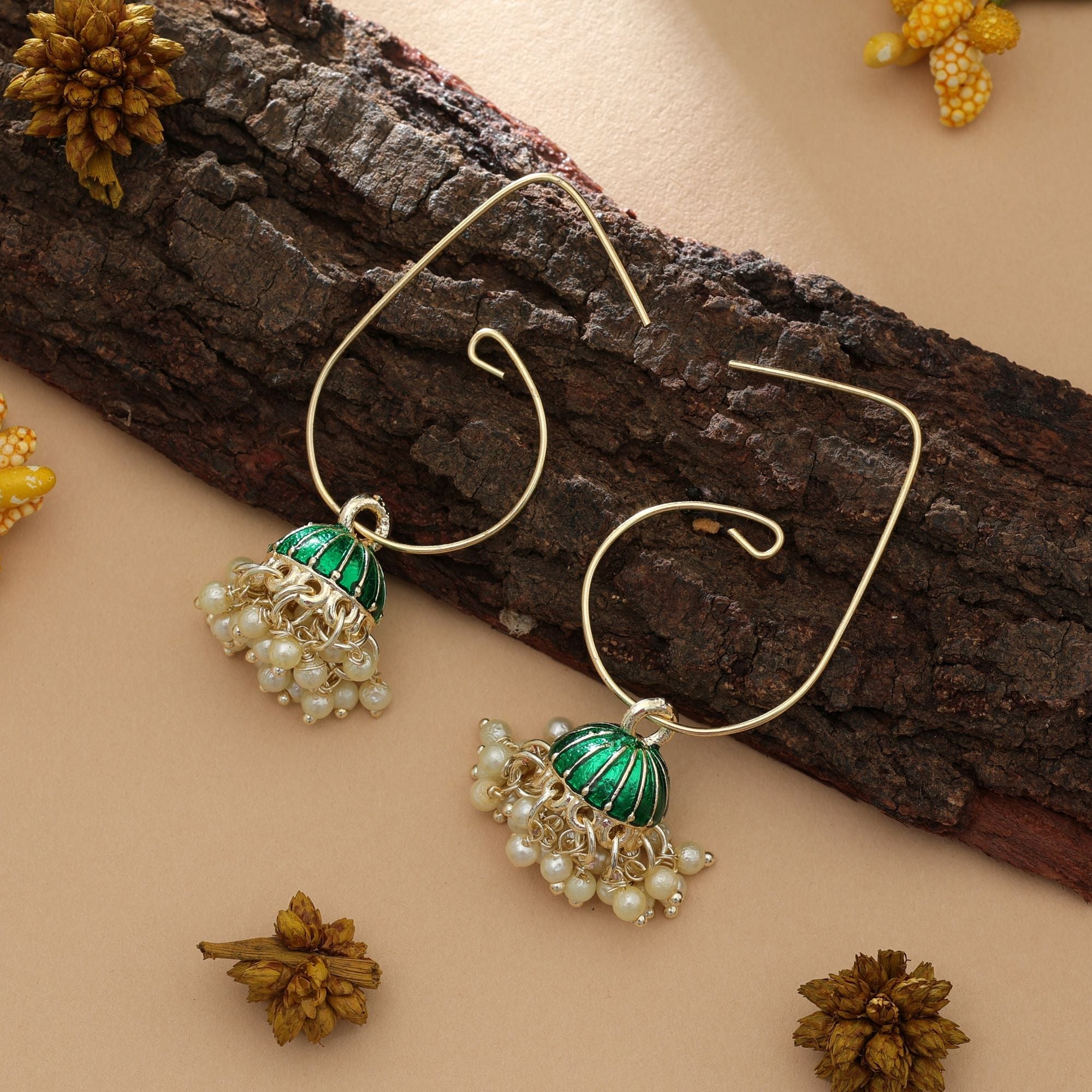 Green Color Meenakari Earrings Festive