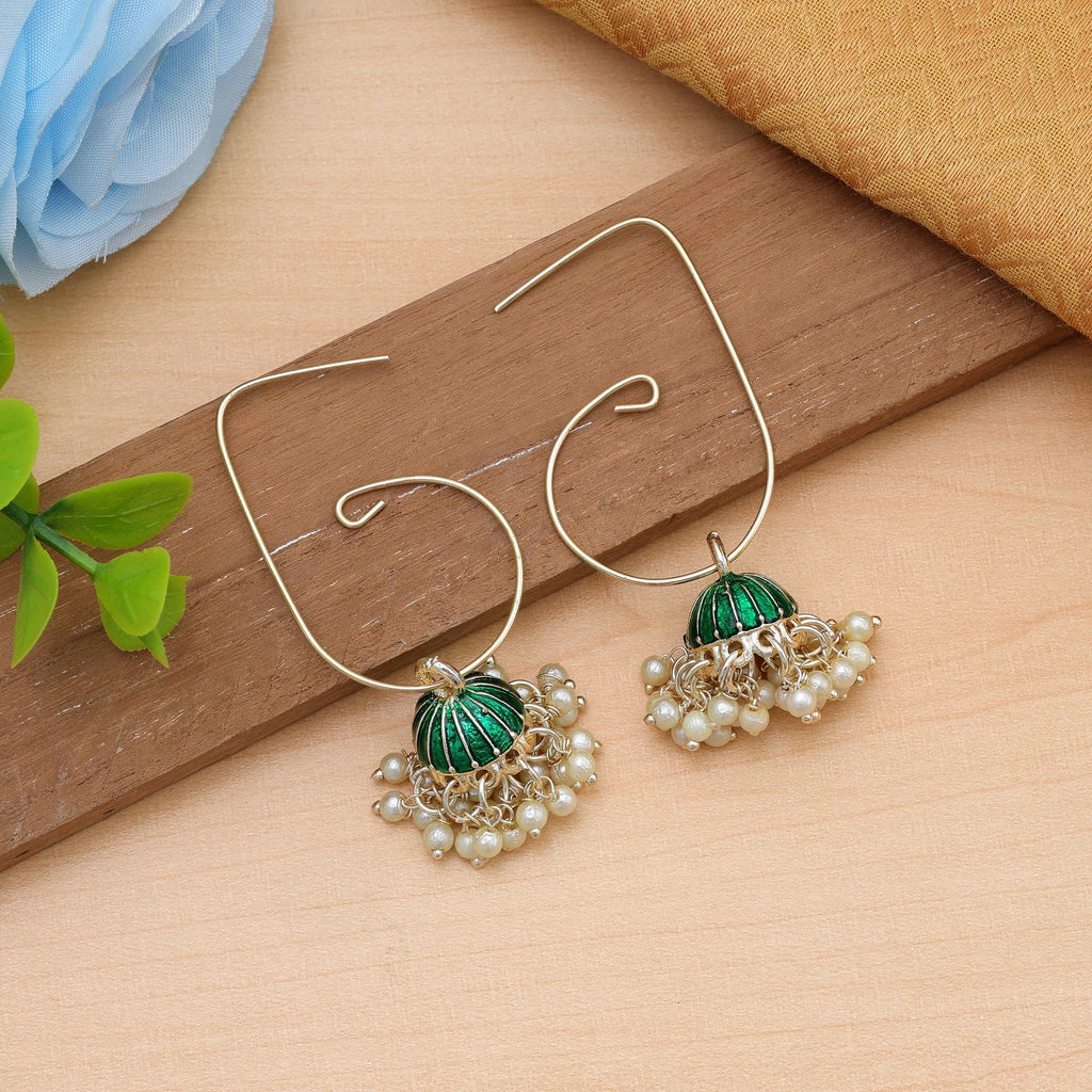 Green Color Meenakari Earrings Festive