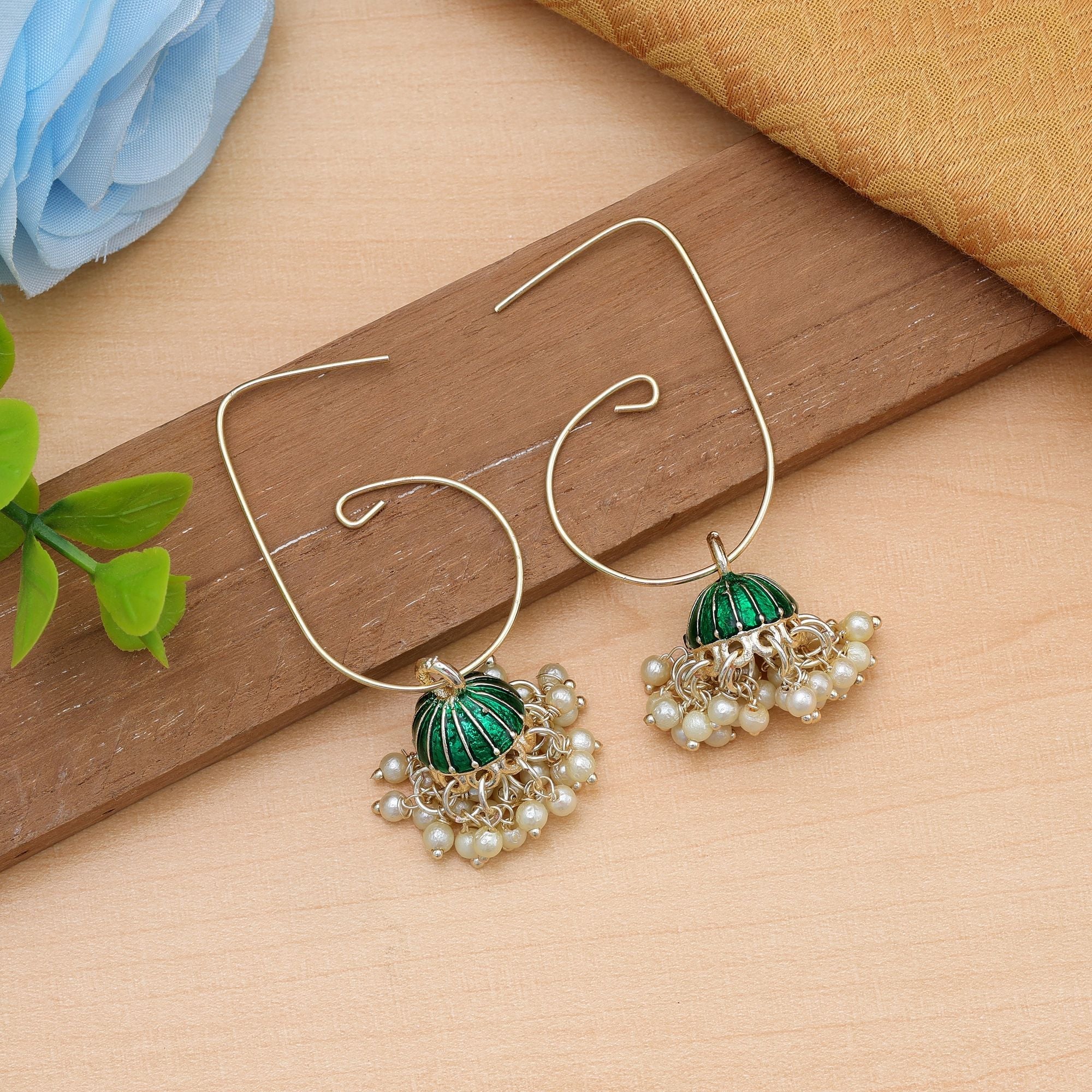 Green Color Meenakari Earrings Festive