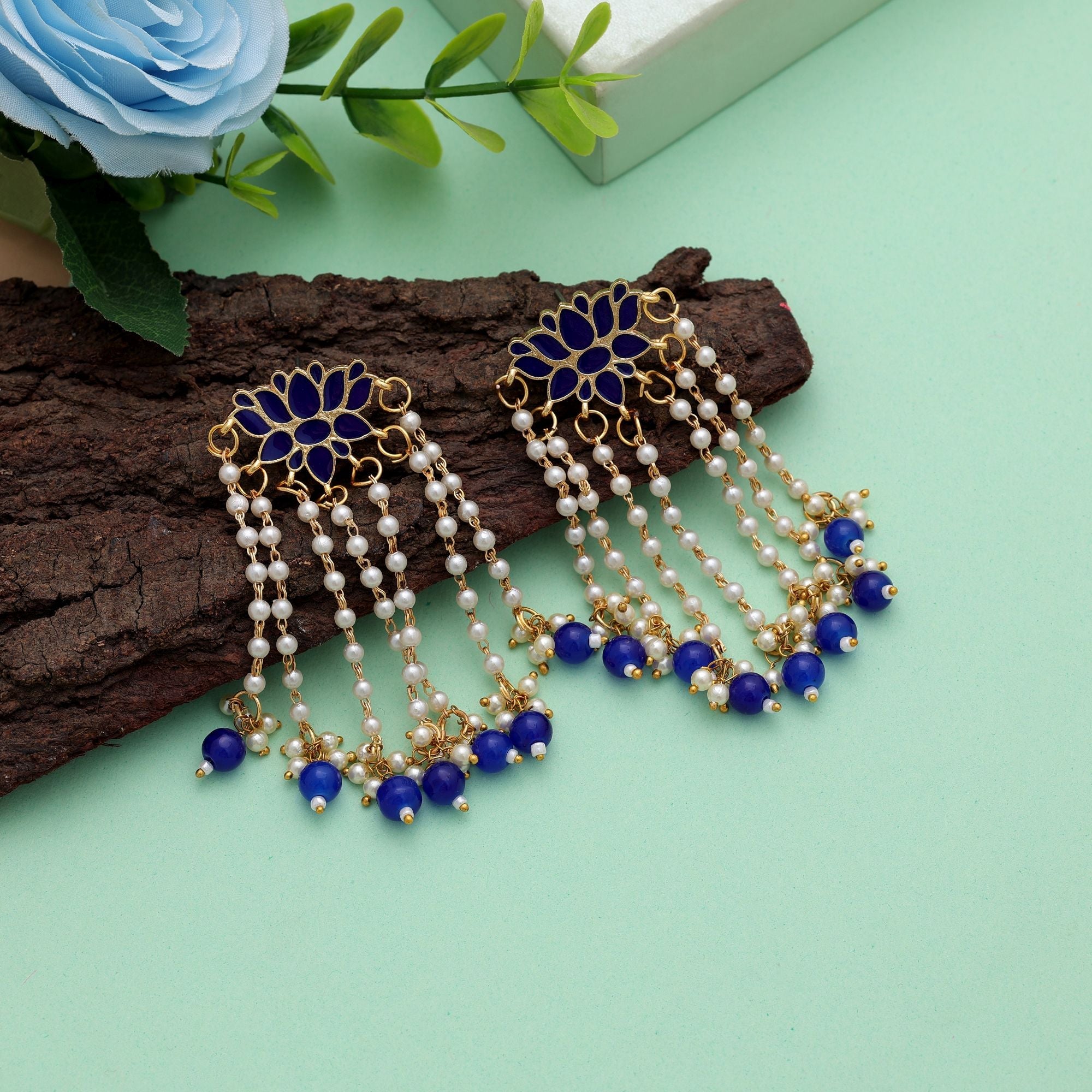 Blue Color Meenakari Earrings Stone Detailing