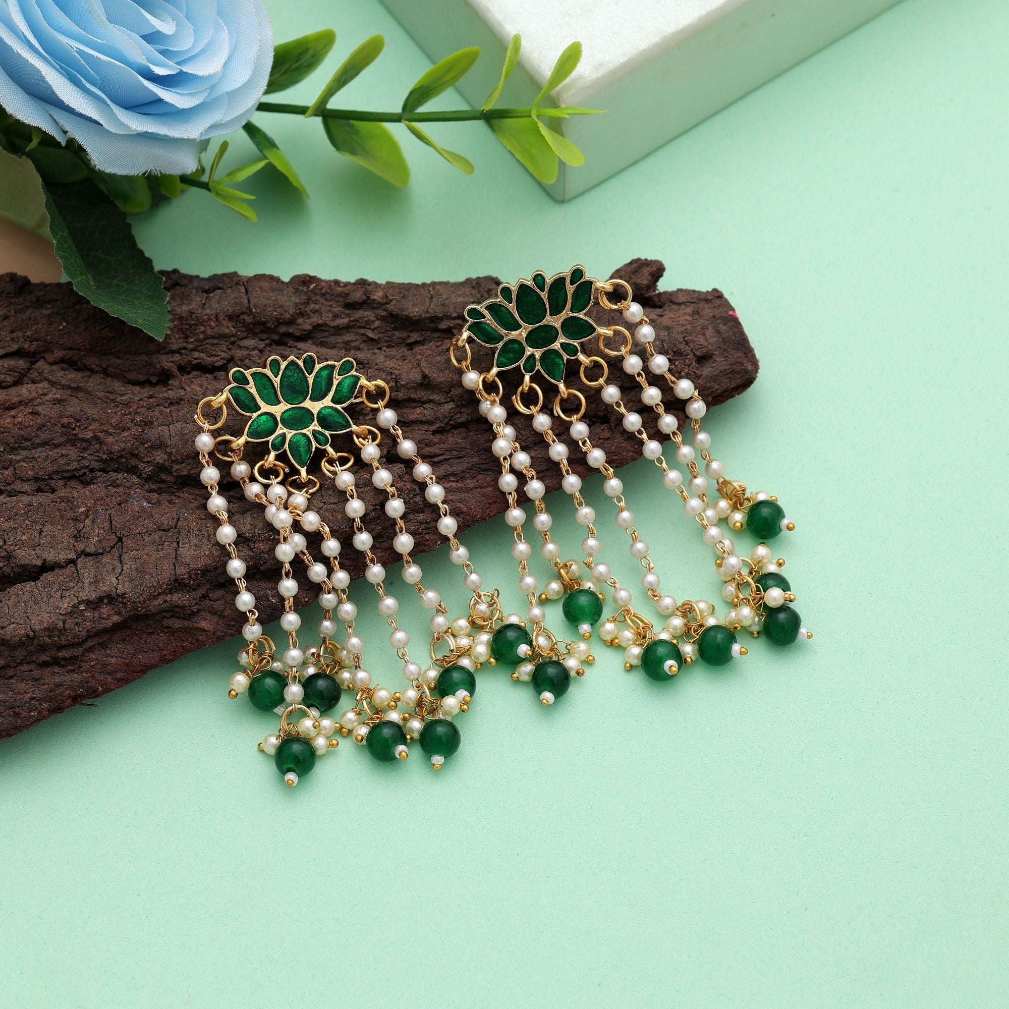 Green Color Meenakari Earrings Ethnic Detailing