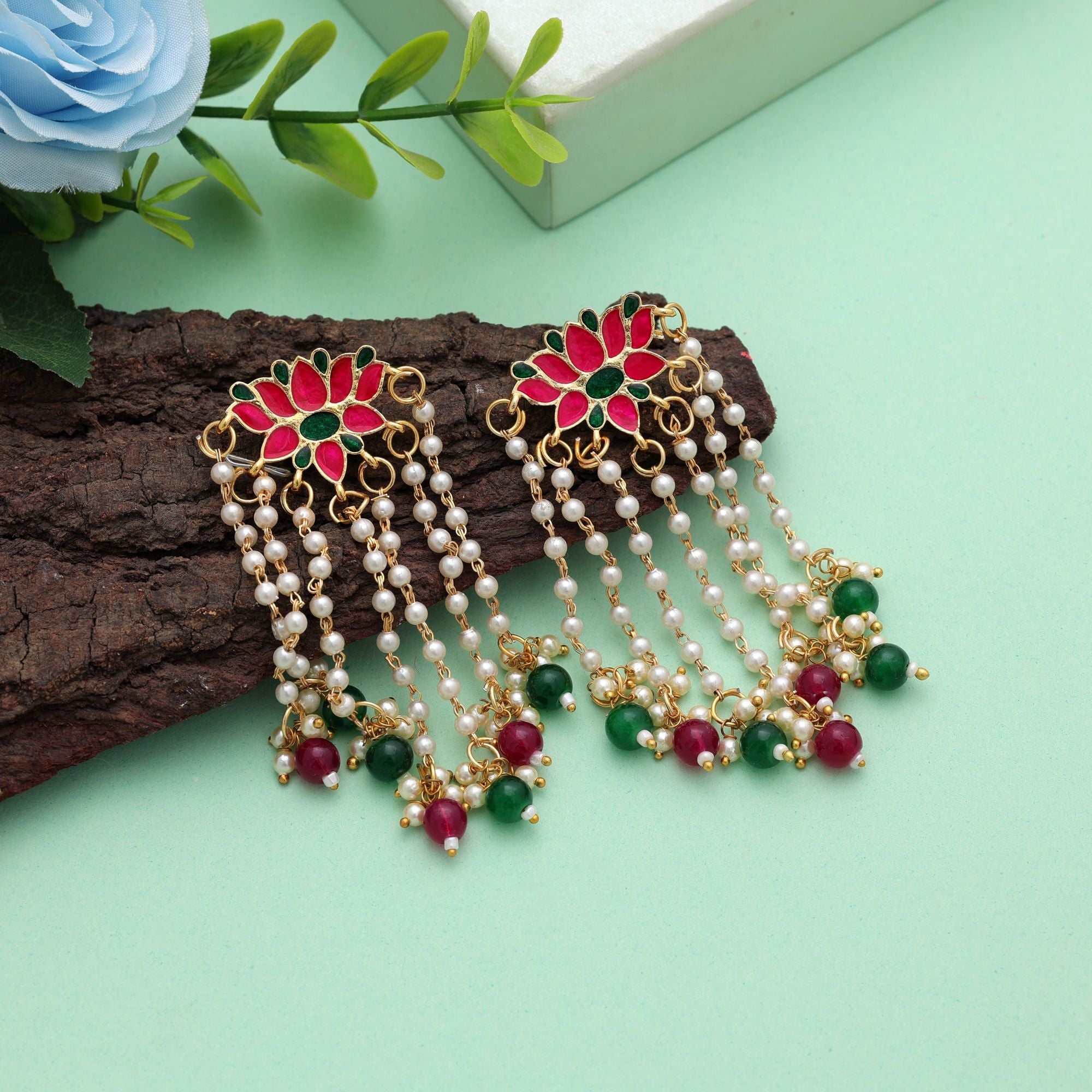 Rani & Green Color Meenakari Earrings Festive Artwork