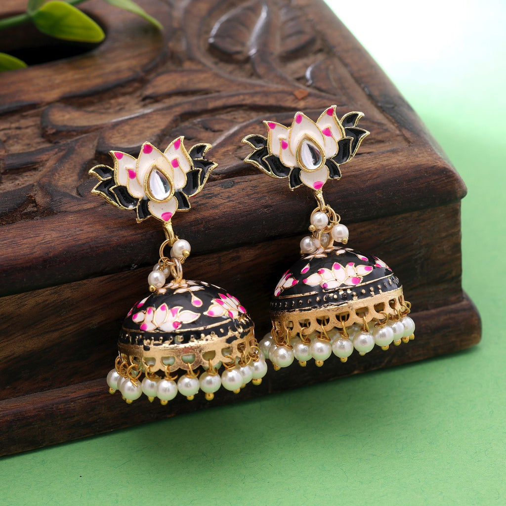 Black Color Meenakari Earrings Ethnic Finish