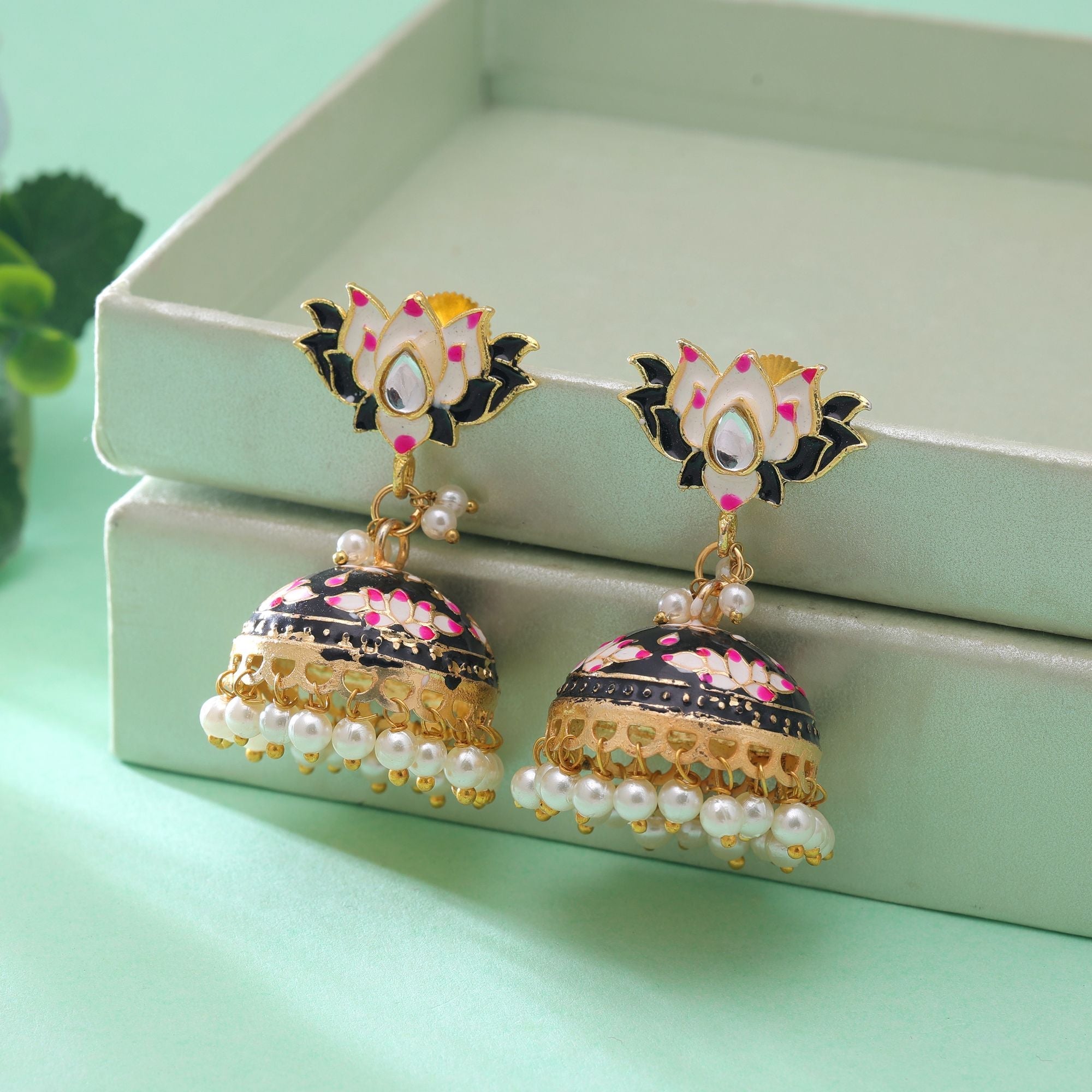 Black Color Meenakari Earrings Ethnic Finish