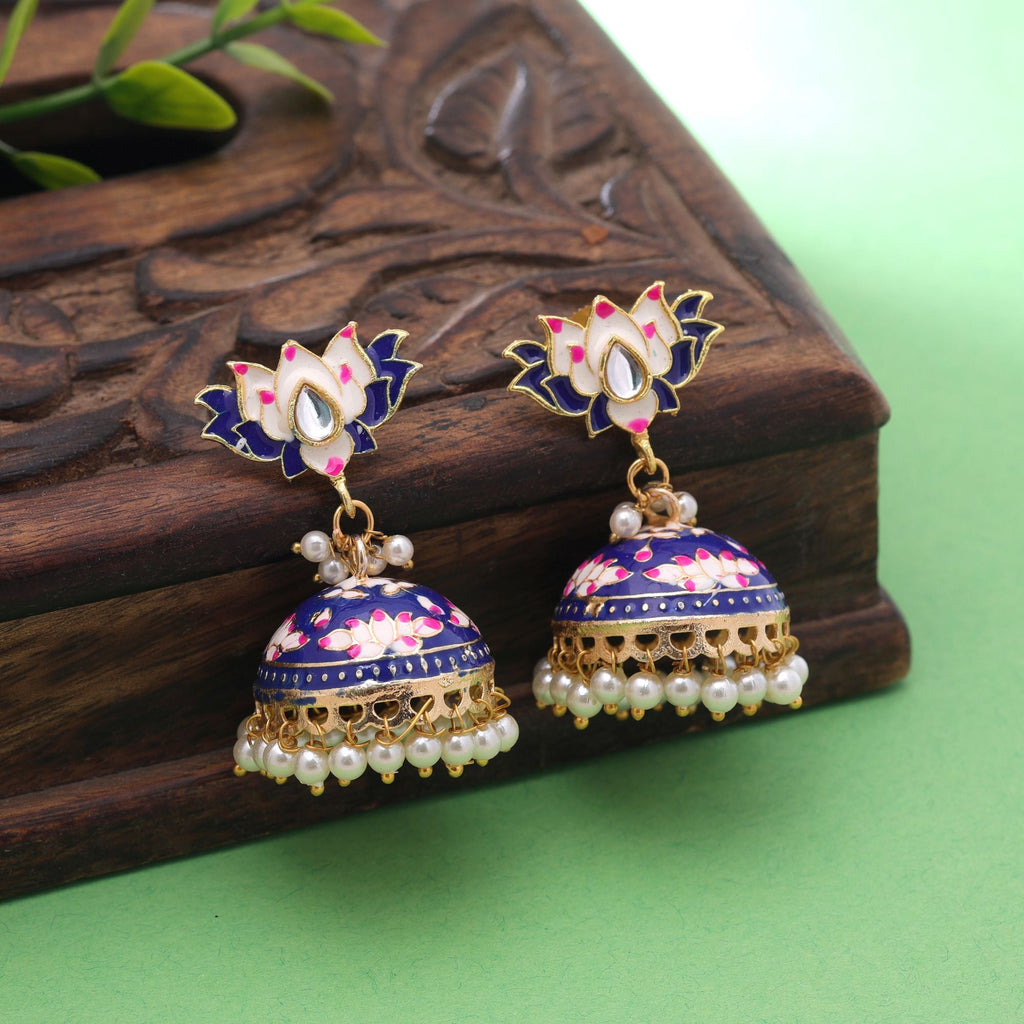 Blue Color Meenakari Earrings Festive Style
