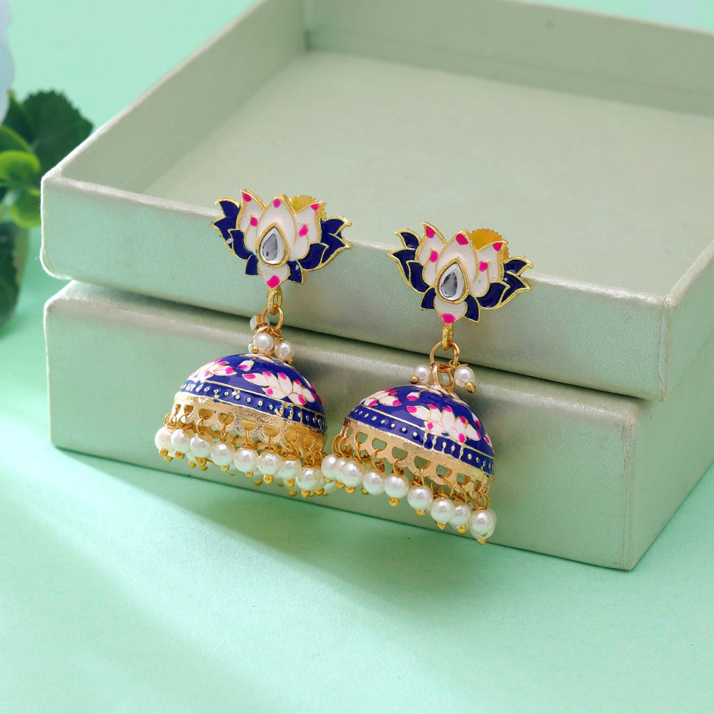 Blue Color Meenakari Earrings Festive Style