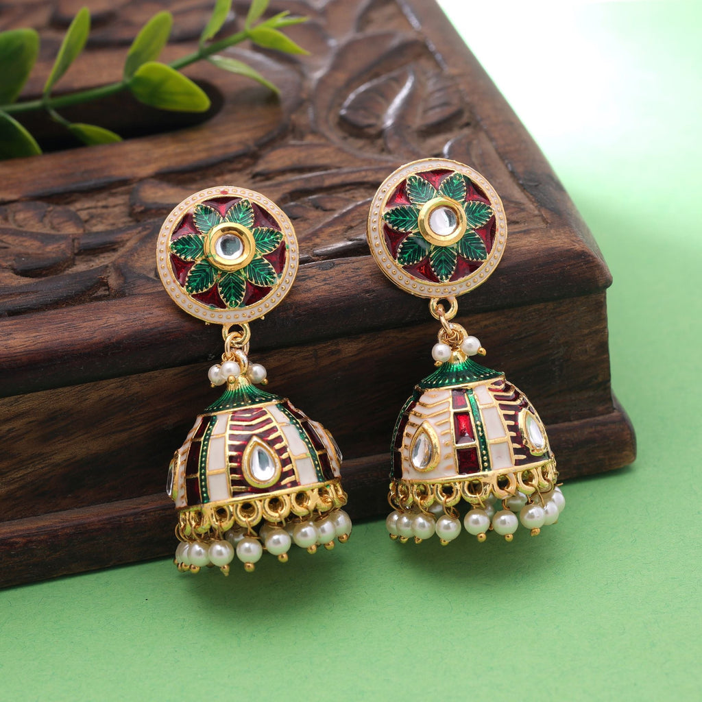 Maroon & Green Color Meenakari Earrings Ethnic Finish
