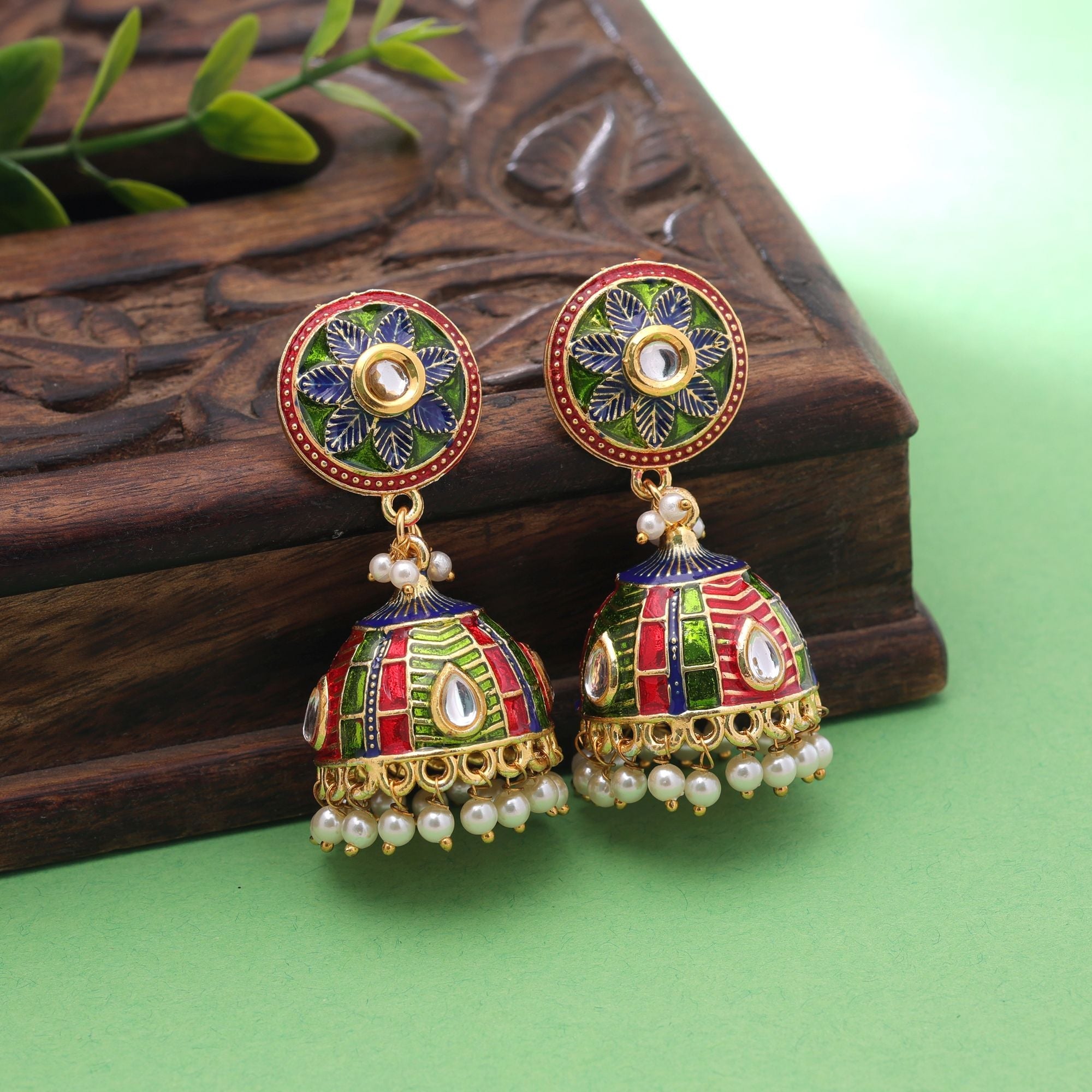 Multi Color Meenakari Earrings Handmade Style