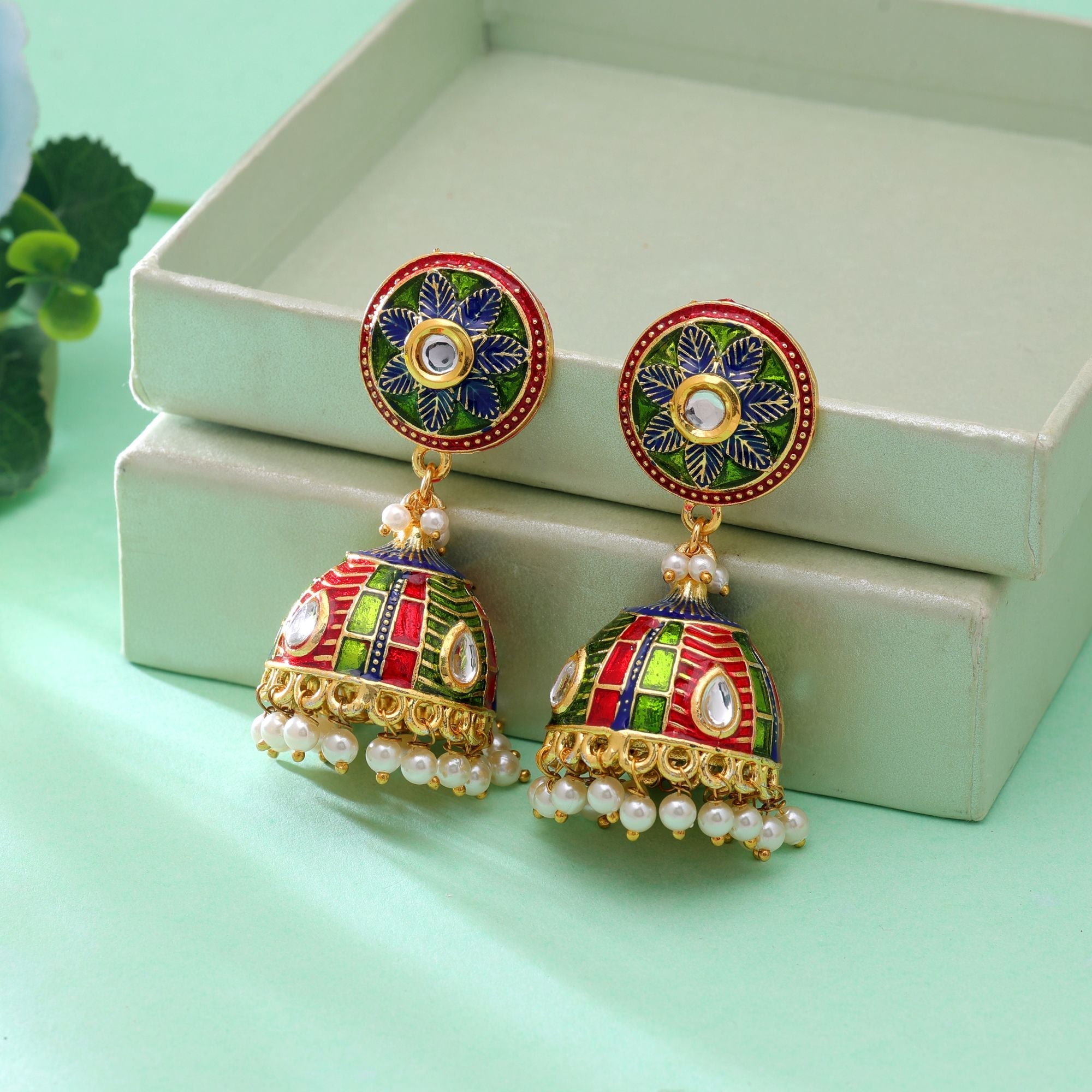 Multi Color Meenakari Earrings Handmade Style
