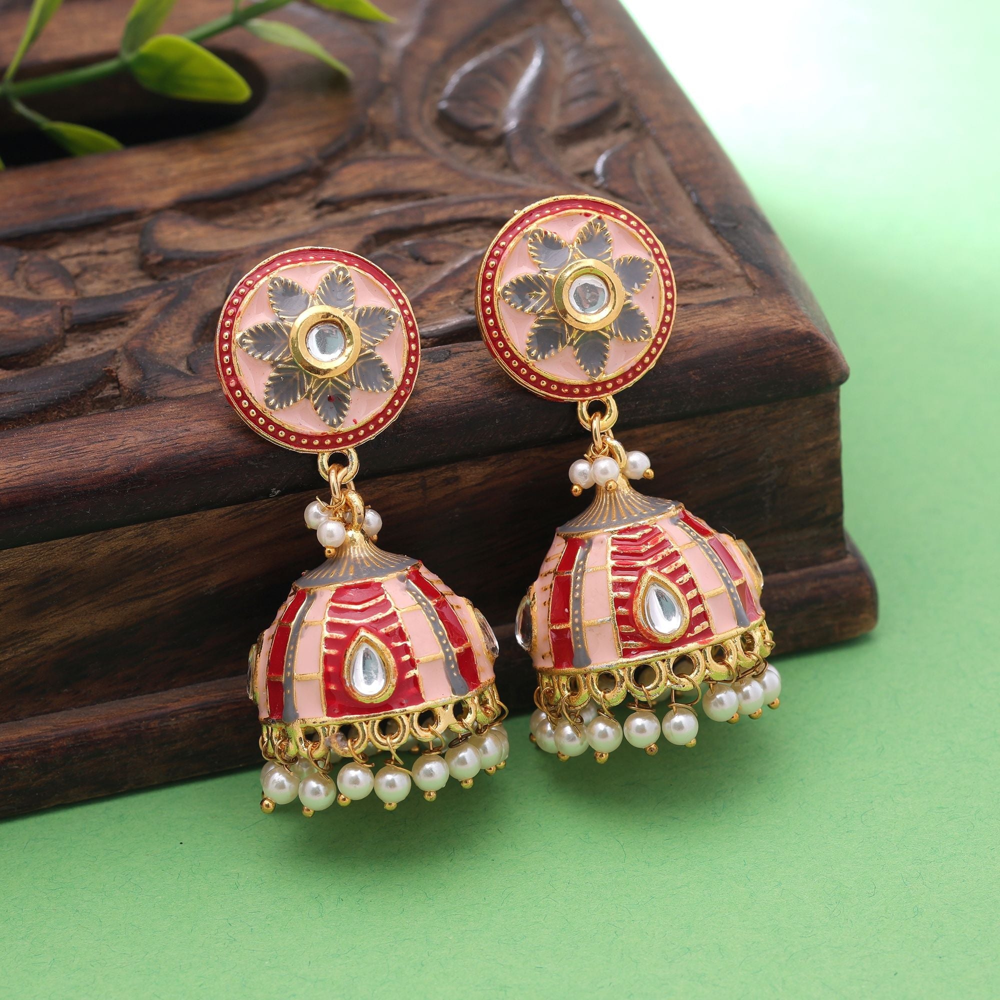 Peach Color Meenakari Earrings Designer Style