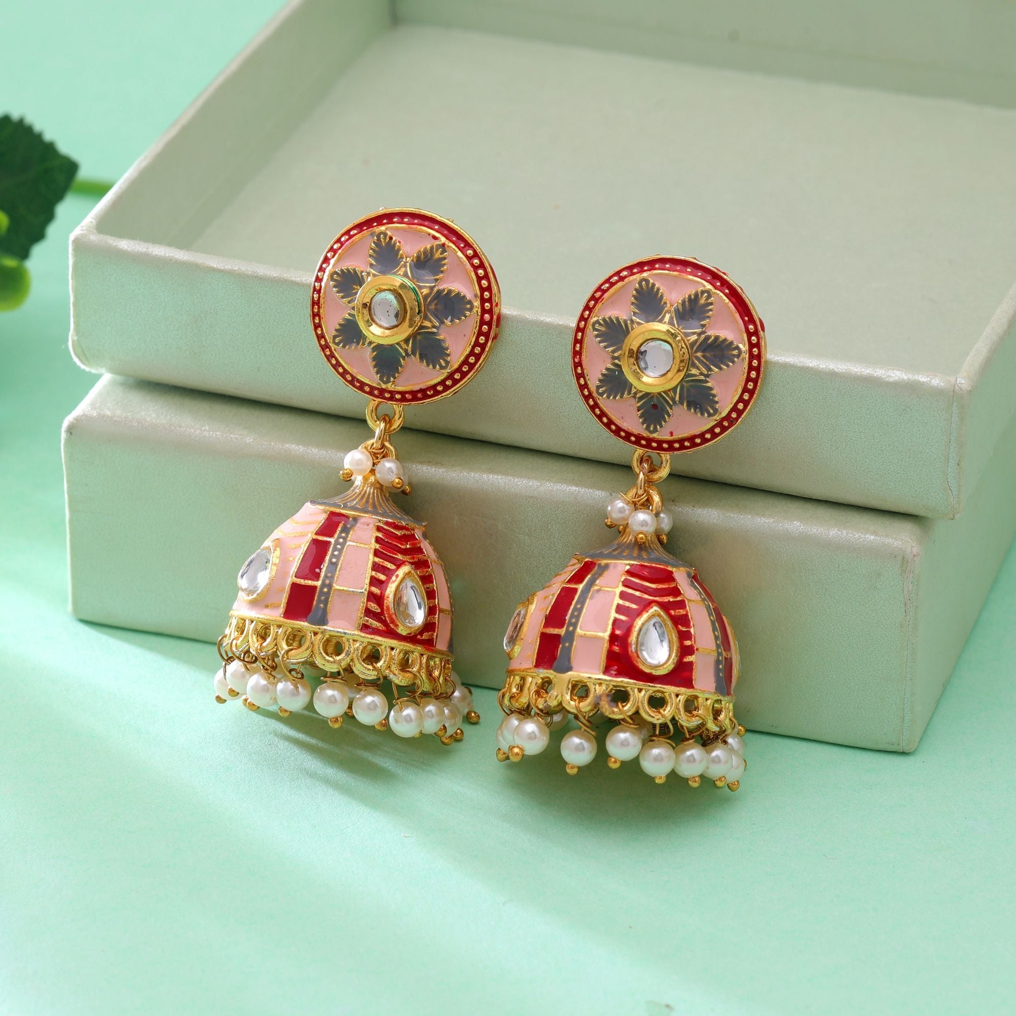 Peach Color Meenakari Earrings Designer Style