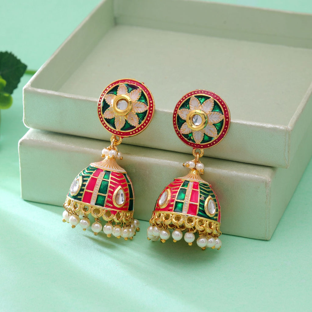 Rani & Green Color Meenakari Earrings Royal Design
