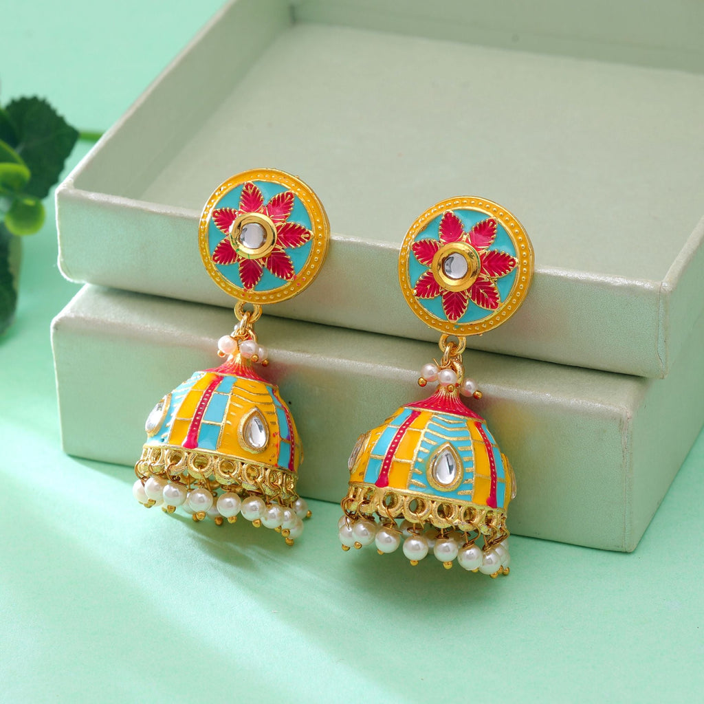 Yellow Color Meenakari Earrings Festive Design