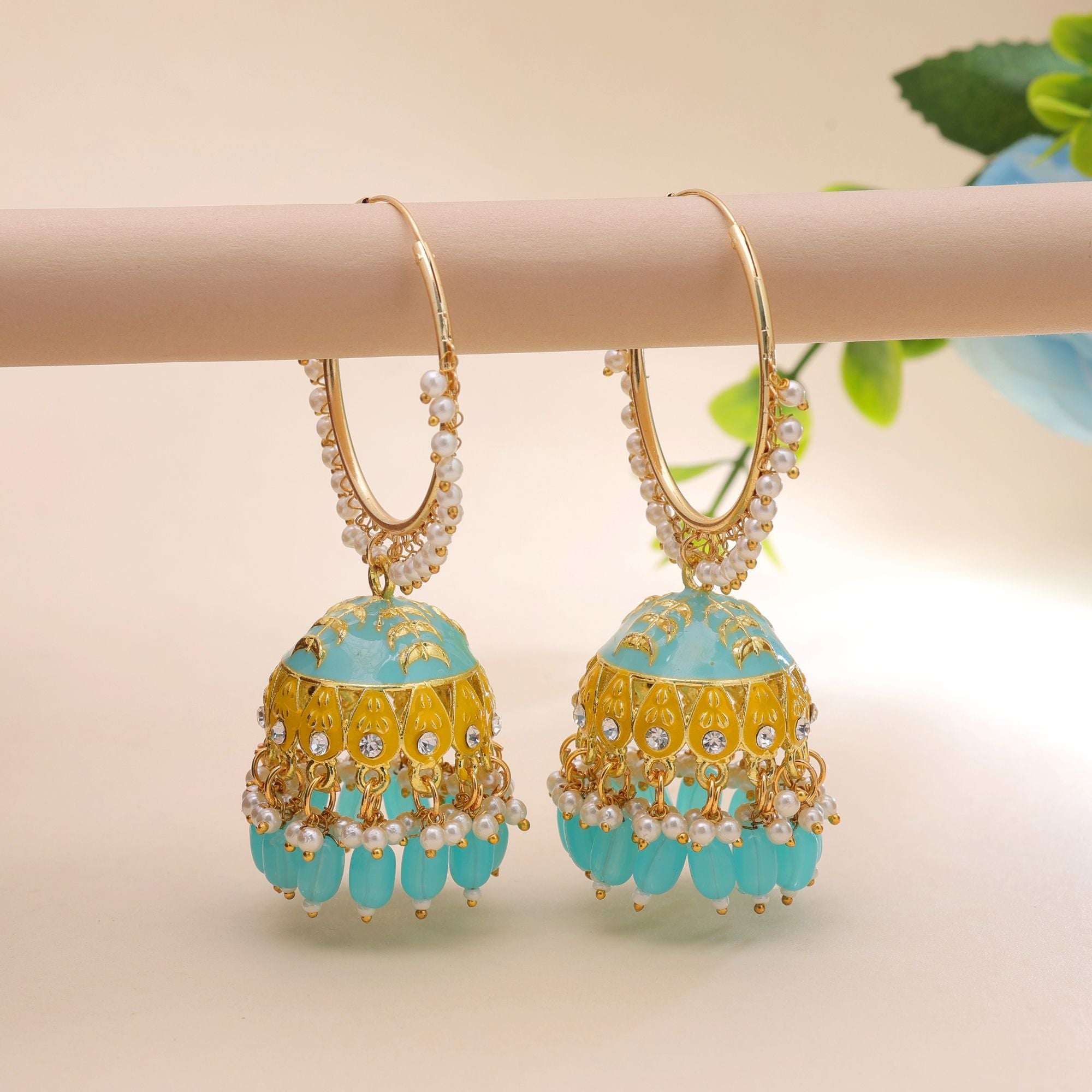Firozi Color Meenakari Earrings Designer Style