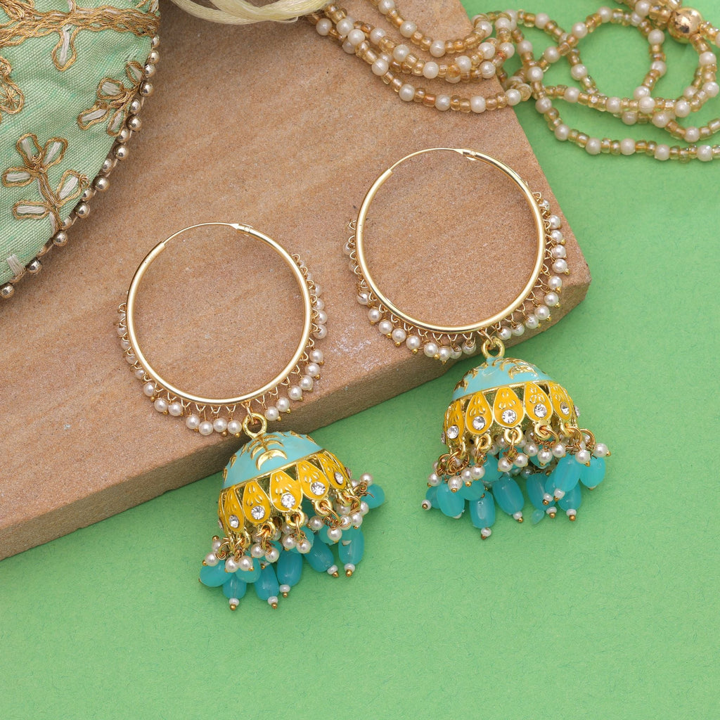 Firozi Color Meenakari Earrings Designer Style