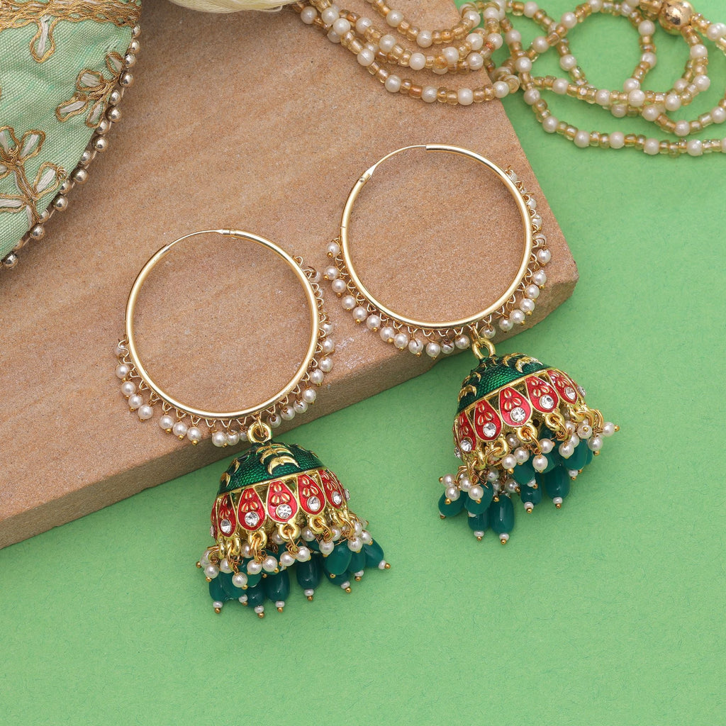 Green Color Meenakari Earrings Ethnic Pattern