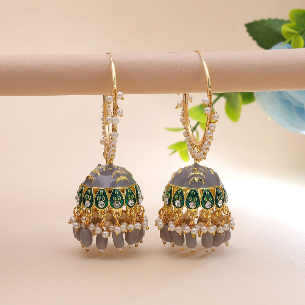 Grey Color Meenakari Earrings Handmade Finish