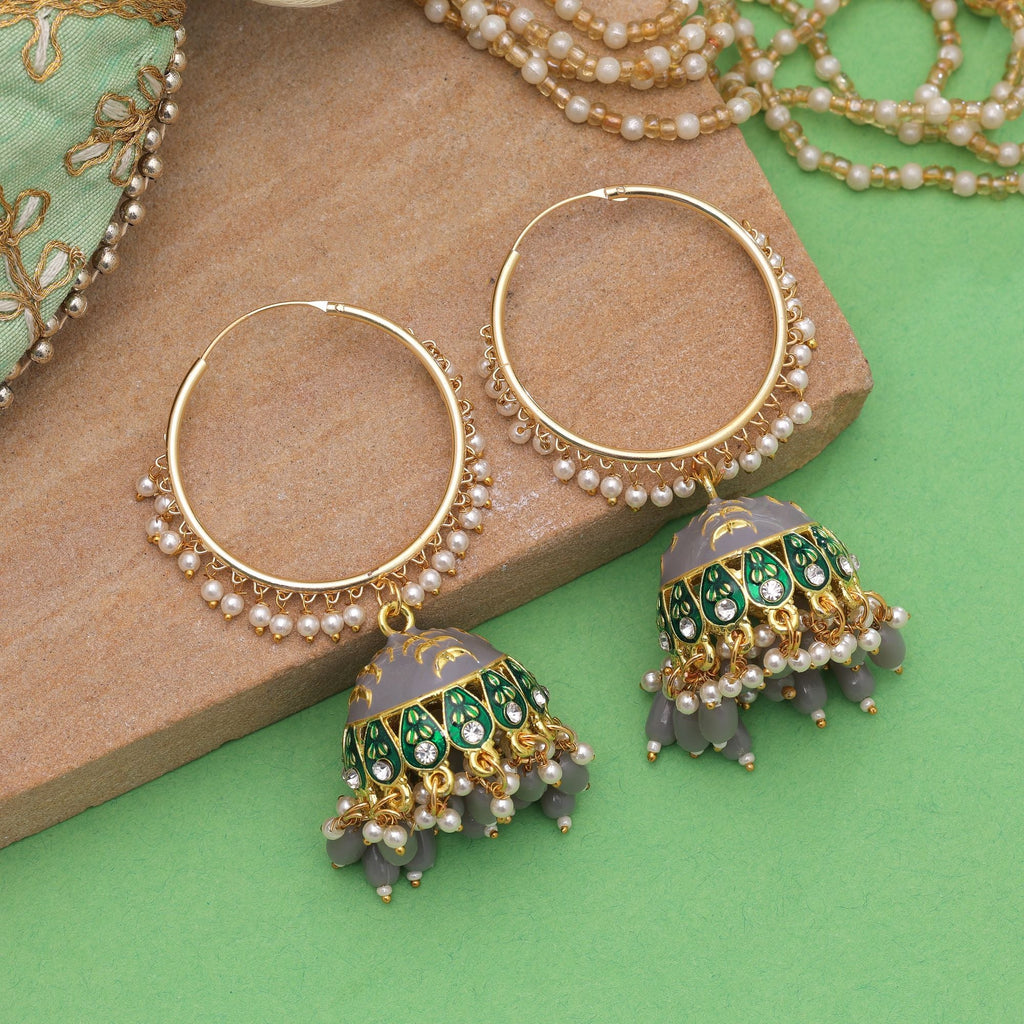 Grey Color Meenakari Earrings Handmade Finish