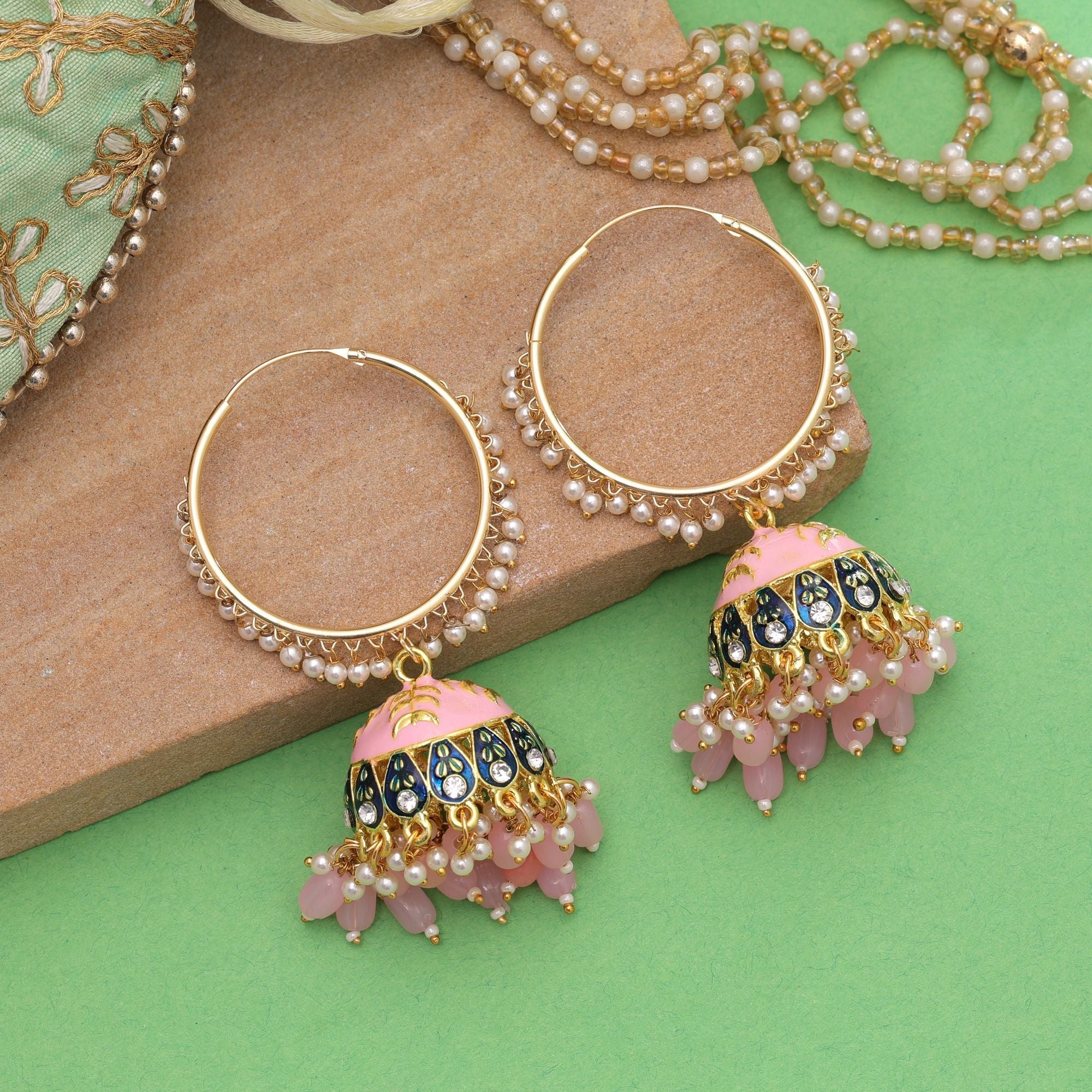 Light Pink Color Meenakari Earrings Festive Look