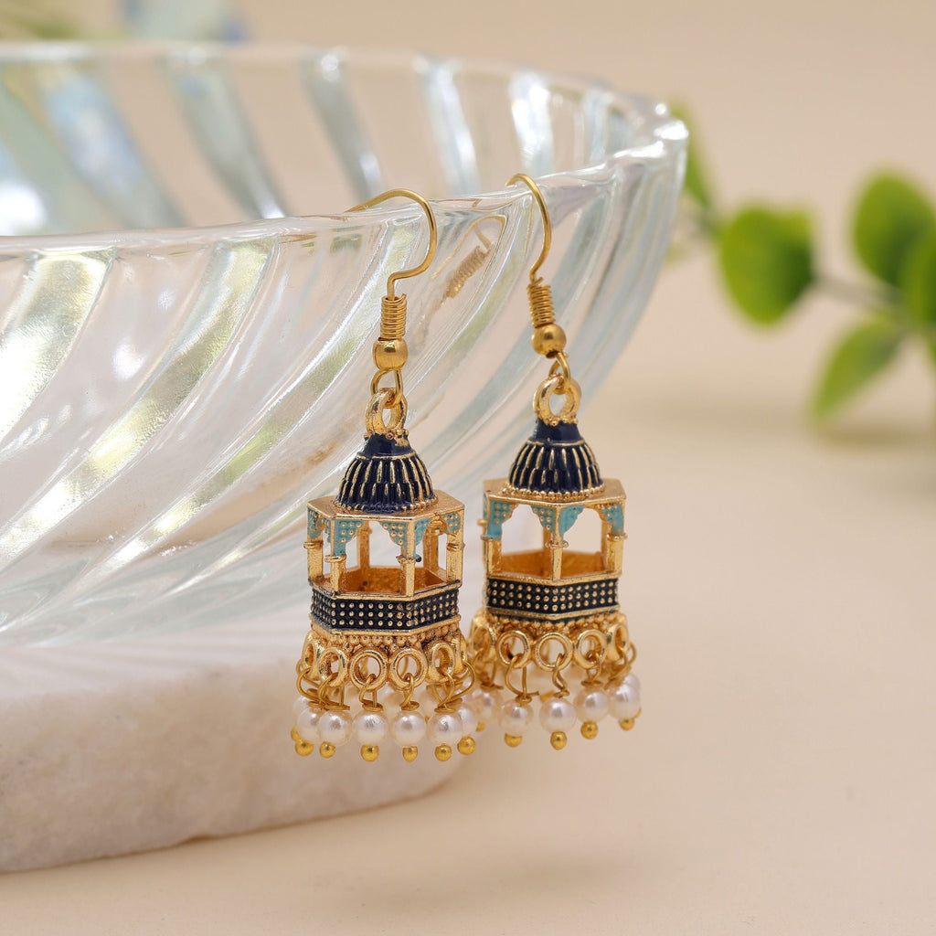 Blue Color Palki Meenakari Earrings Designer Look