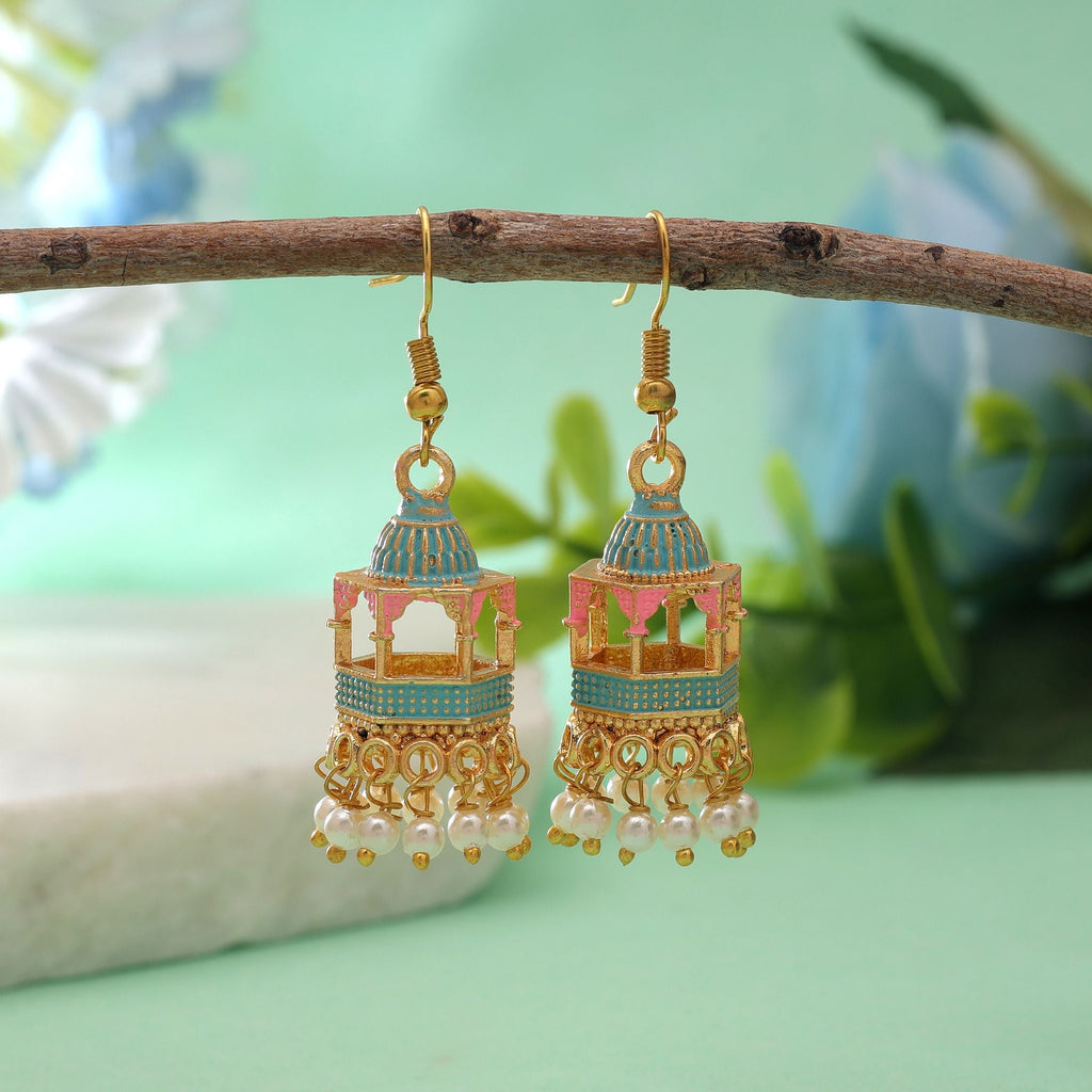 Firozi Color Palki Meenakari Earrings Handmade Style