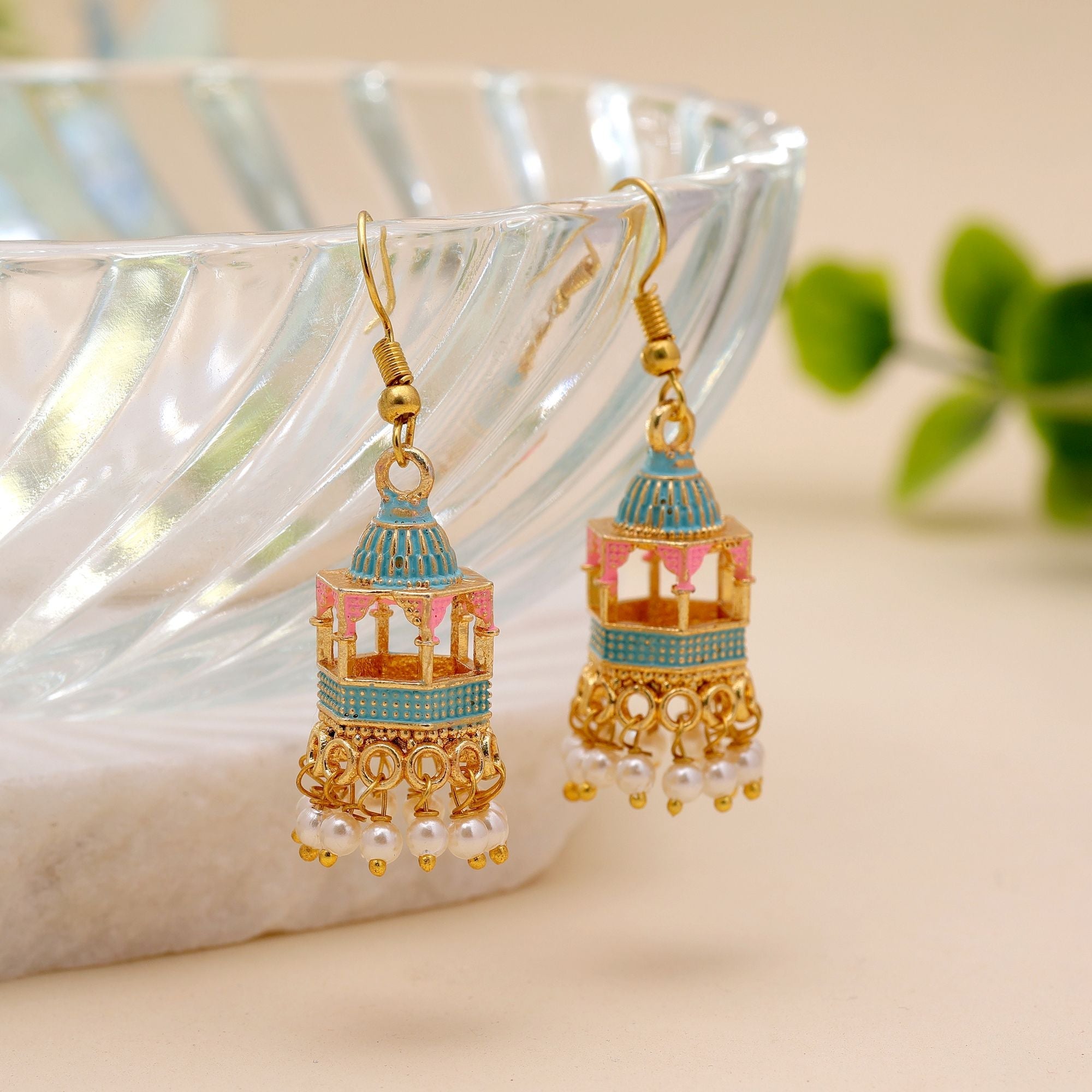 Firozi Color Palki Meenakari Earrings Handmade Style