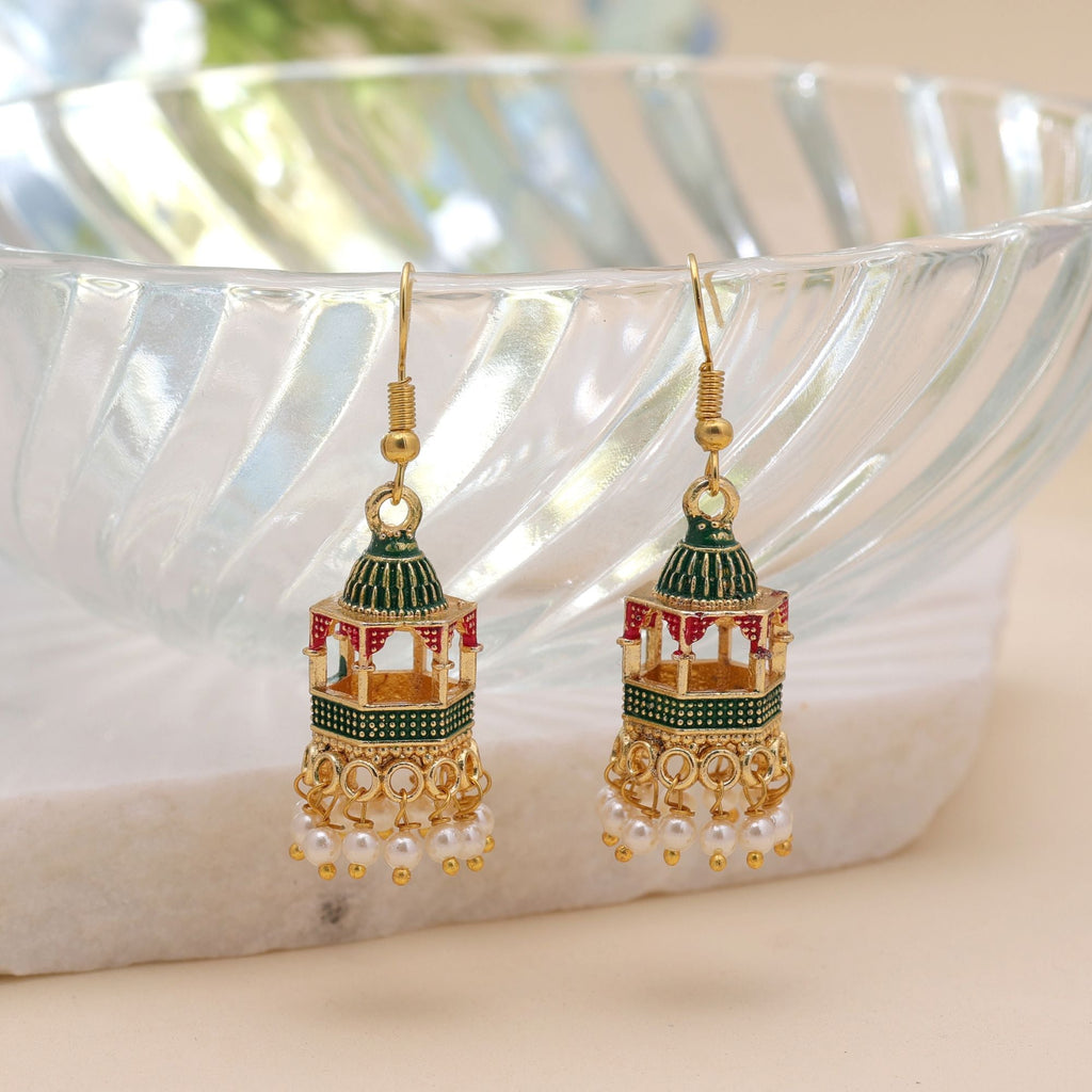 Green Color Palki Meenakari Earrings Traditional Design
