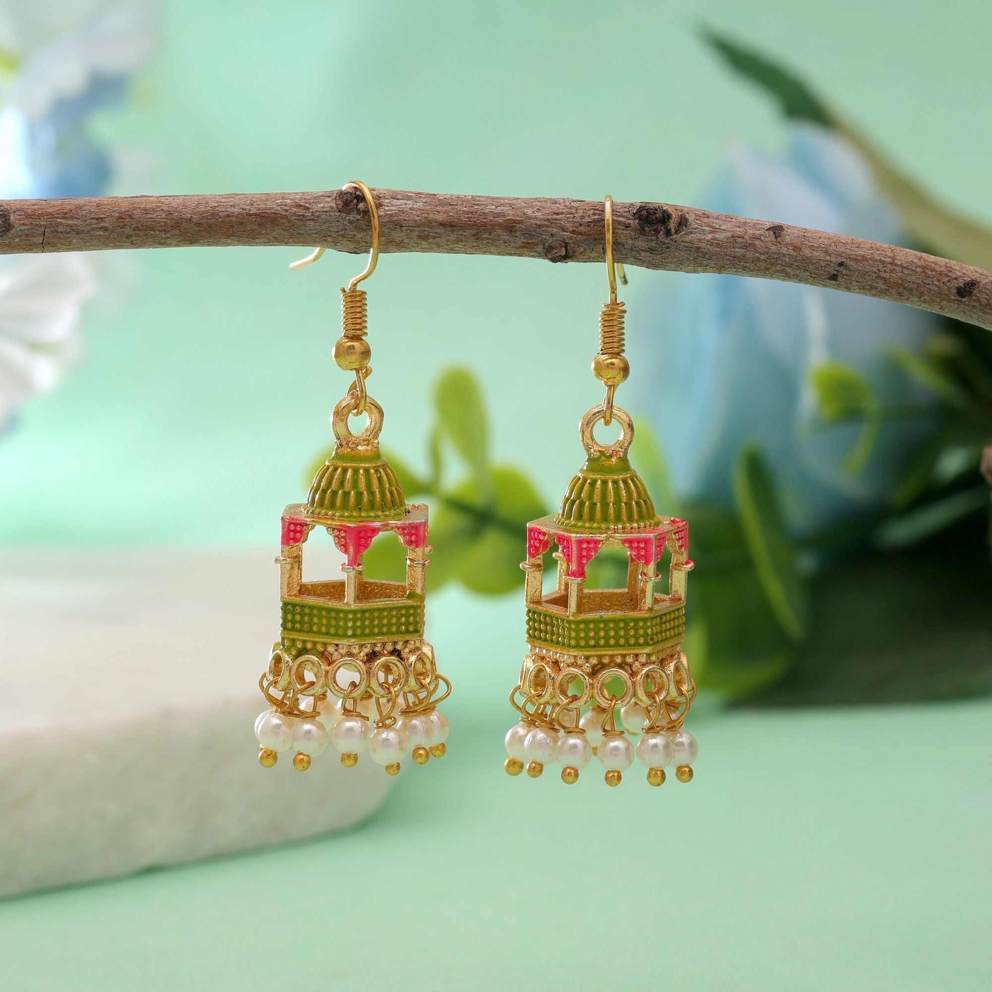 Parrot Green Color Palki Meenakari Earrings Royal Look