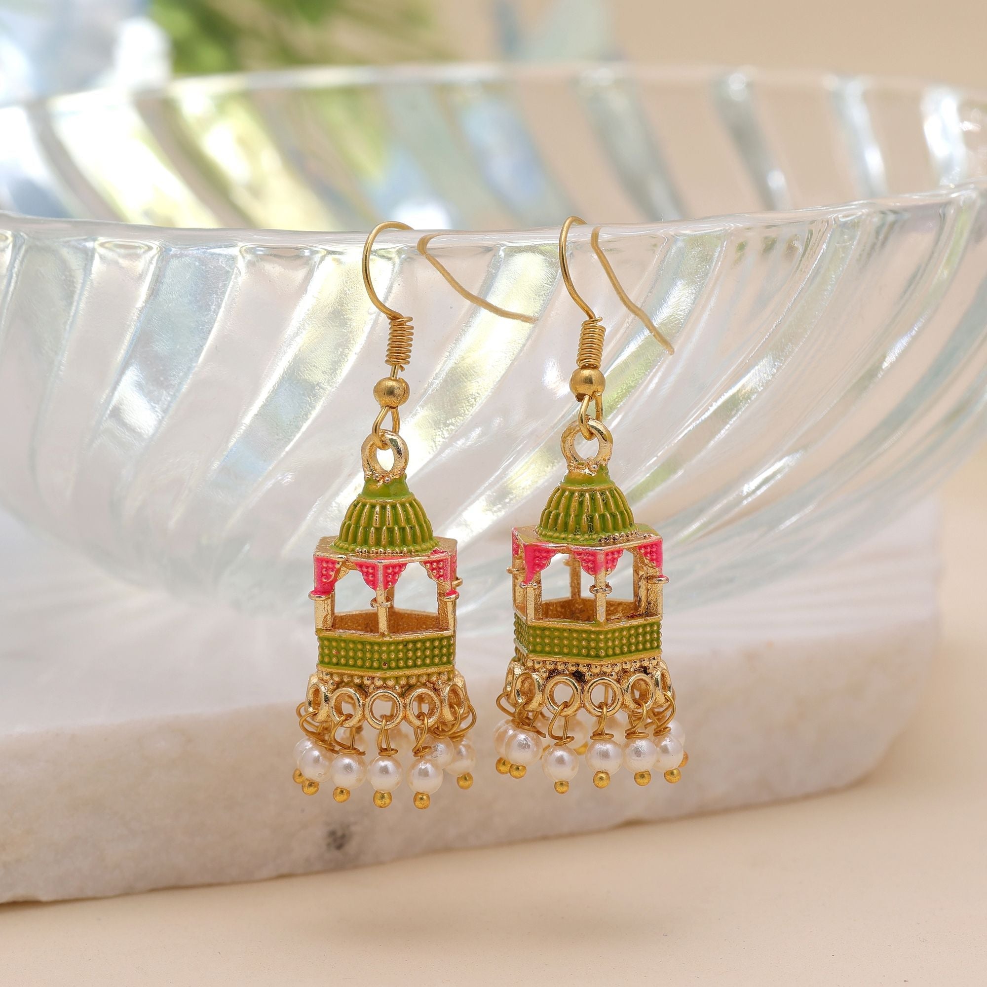 Parrot Green Color Palki Meenakari Earrings Royal Look