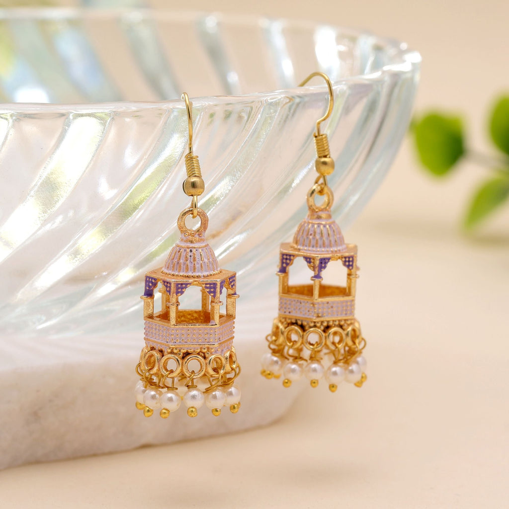 White Color Palki Meenakari Earrings Traditional Style