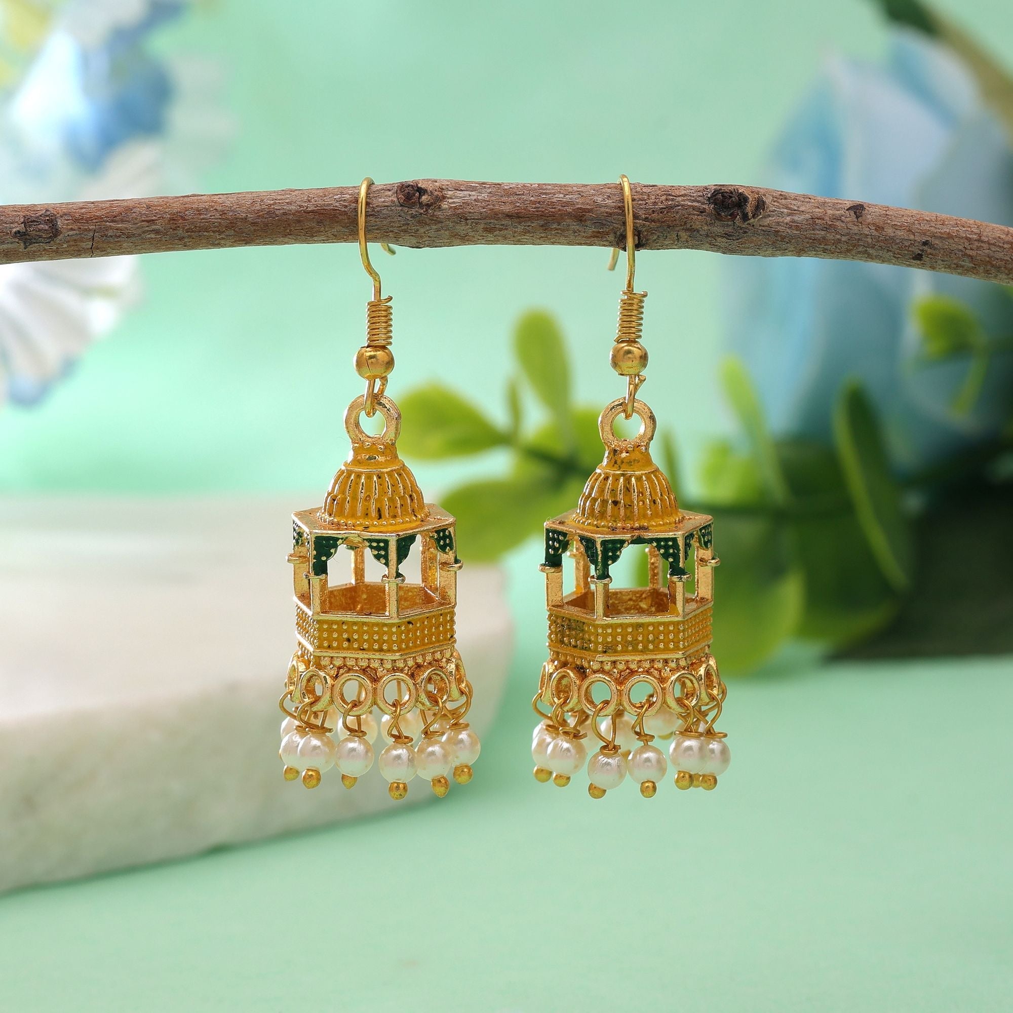 Yellow Color Palki Meenakari Earrings Ethnic Design