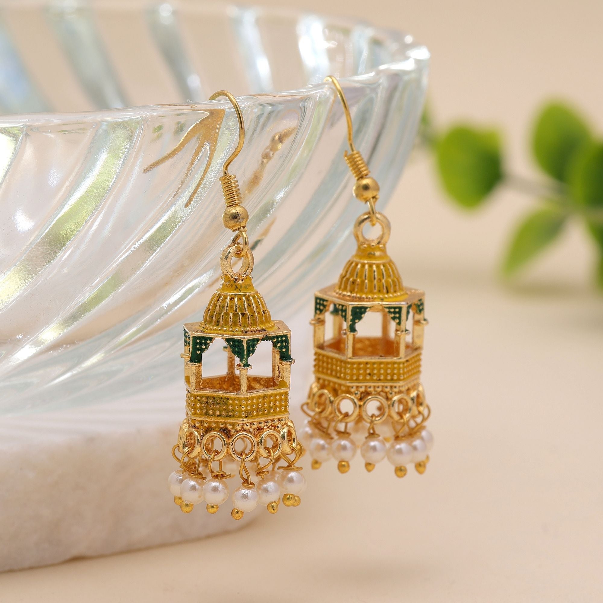 Yellow Color Palki Meenakari Earrings Ethnic Design