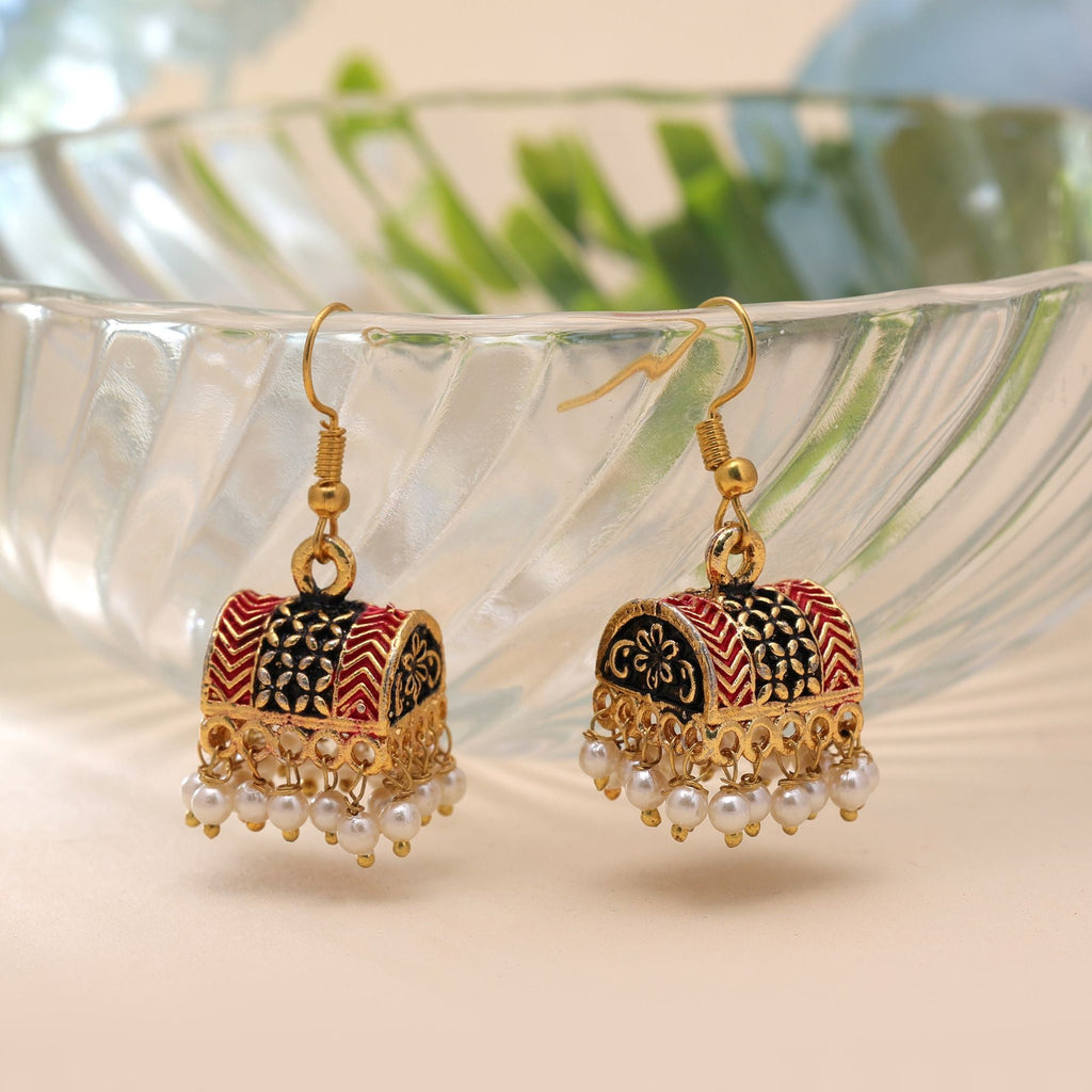Black Color Palki Mint Meena Earrings Ethnic Style
