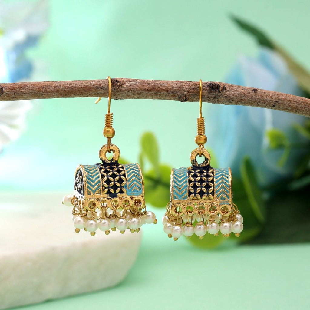 Blue Color Palki Mint Meena Earrings Classic Design