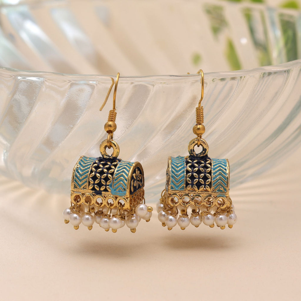 Blue Color Palki Mint Meena Earrings Classic Design