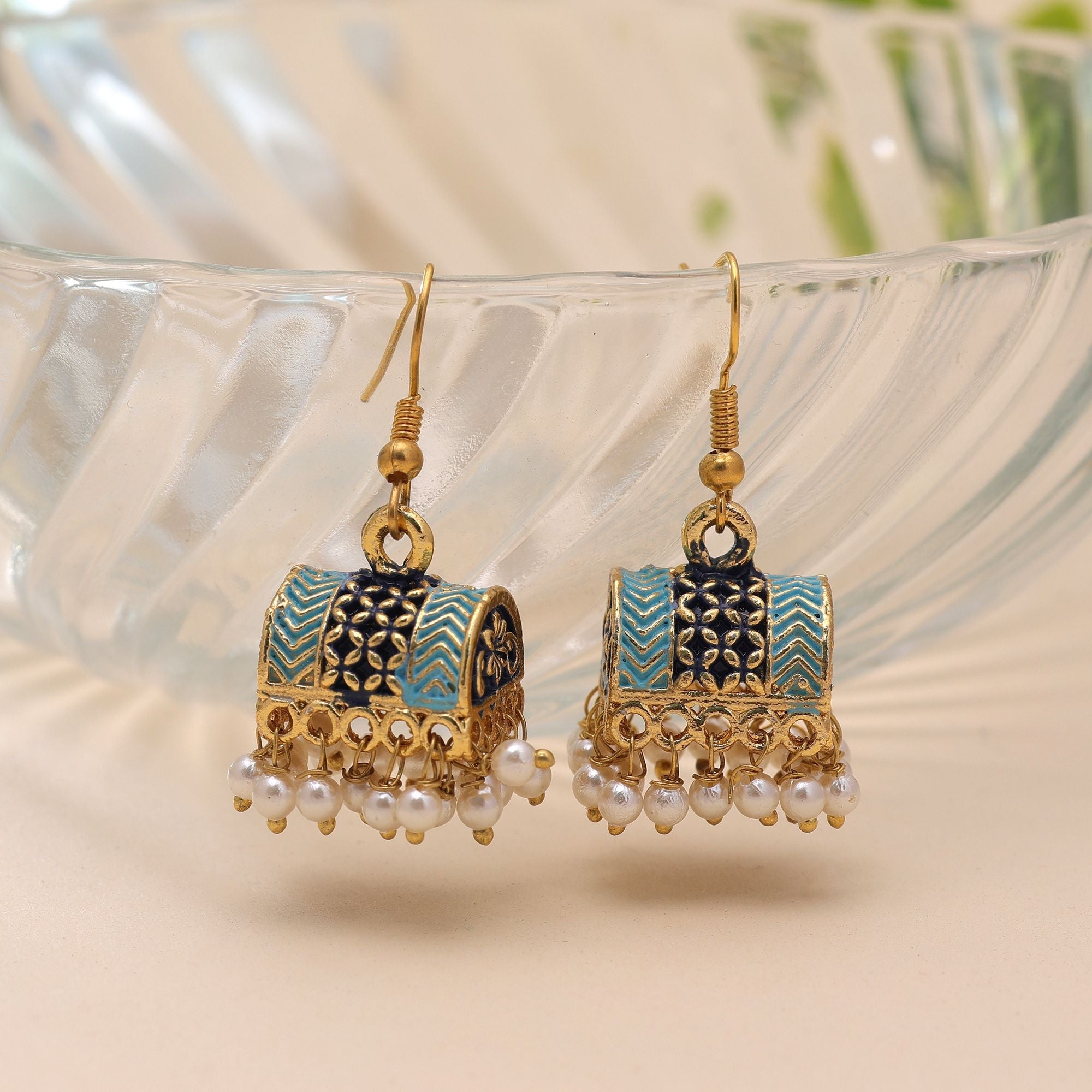 Blue Color Palki Mint Meena Earrings Classic Design