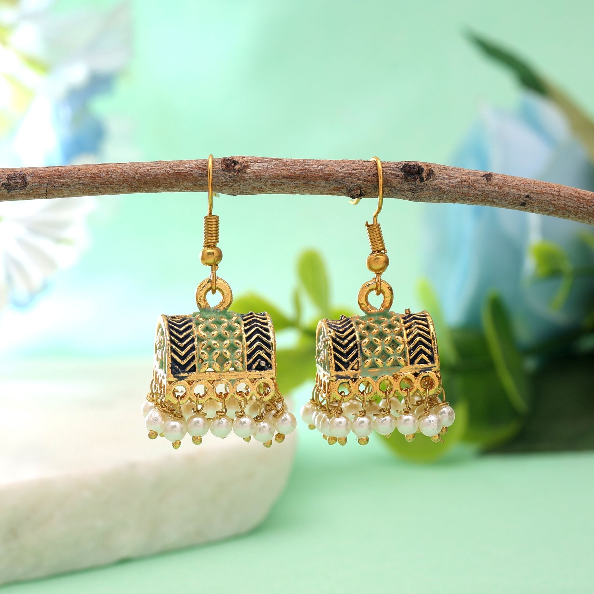 Light Green Color Palki Mint Meena Earrings Elegant Design