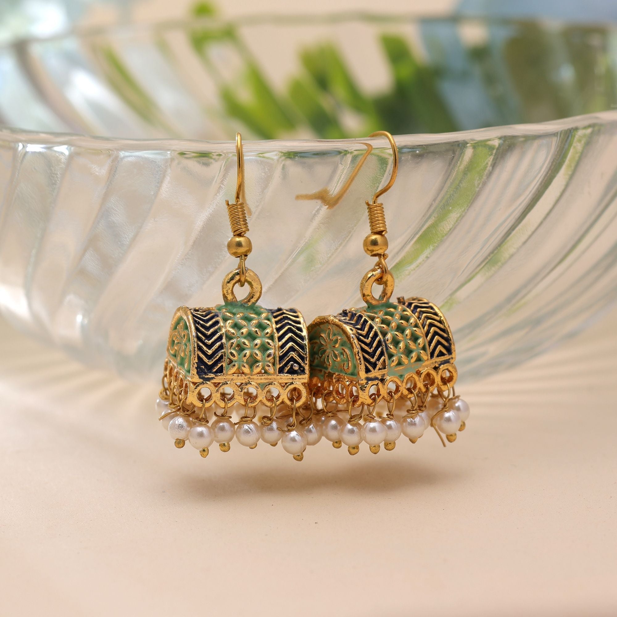 Light Green Color Palki Mint Meena Earrings Elegant Design