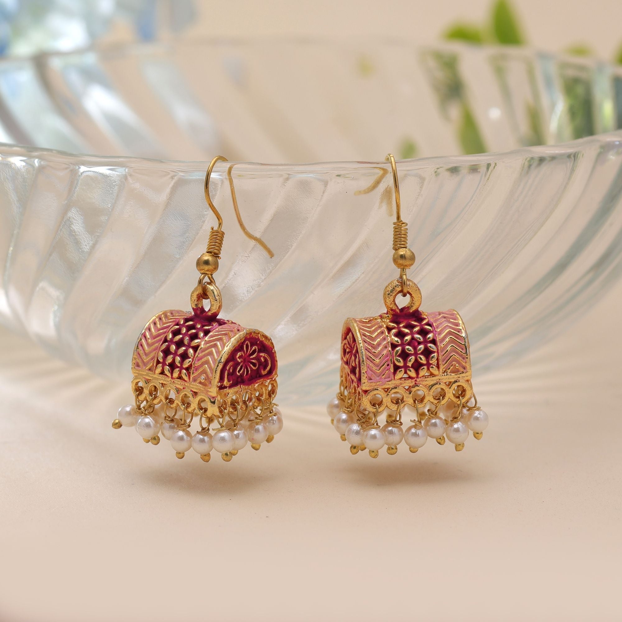 Magenta Color Palki Mint Meena Earrings Festive Look