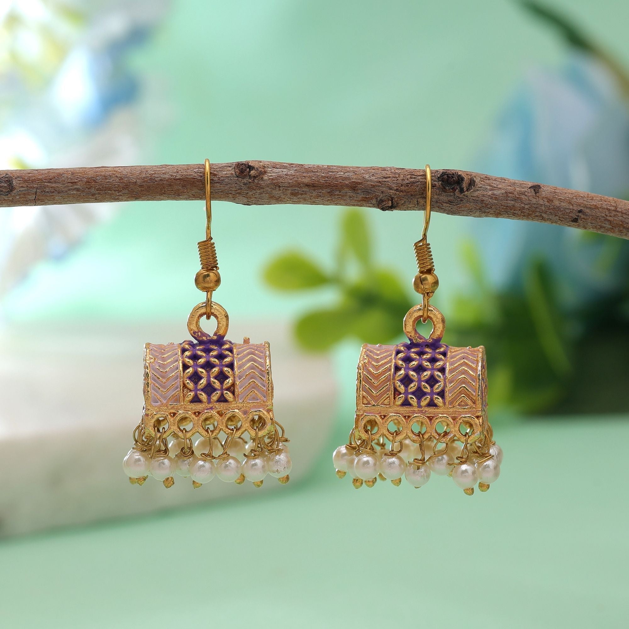 Purple Color Palki Mint Meena Earrings Designer Style