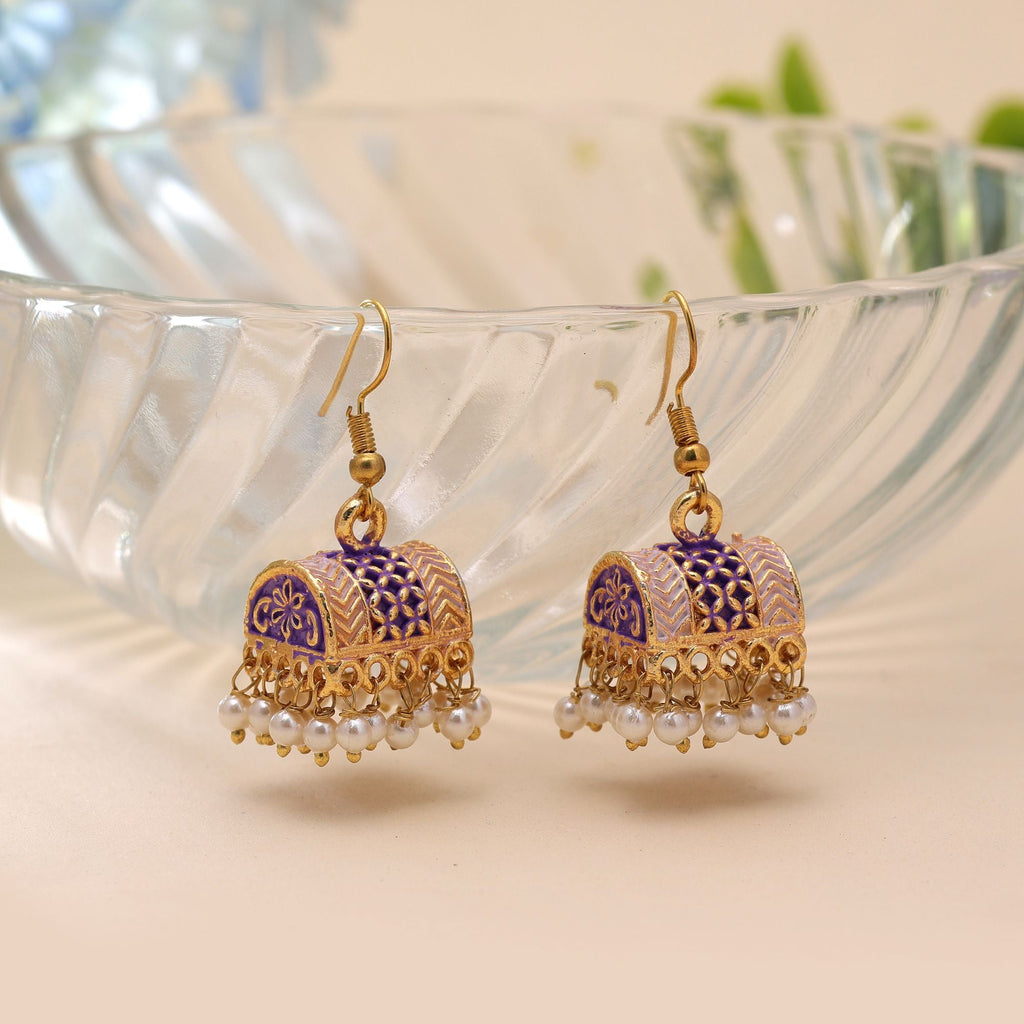 Purple Color Palki Mint Meena Earrings Designer Style