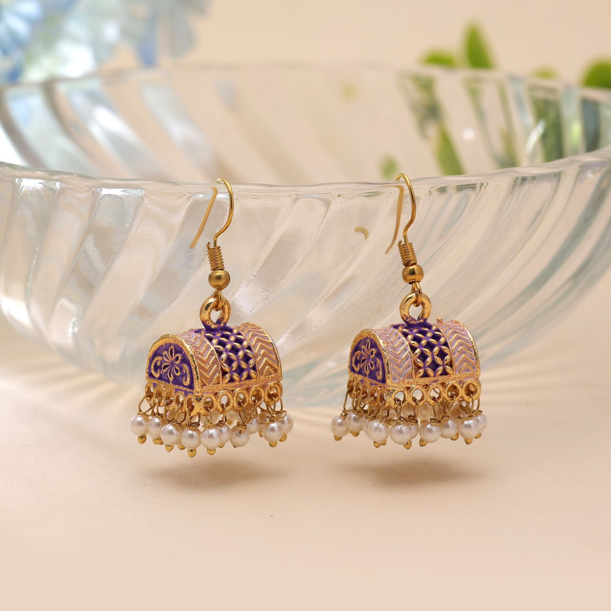 Purple Color Palki Mint Meena Earrings Designer Style