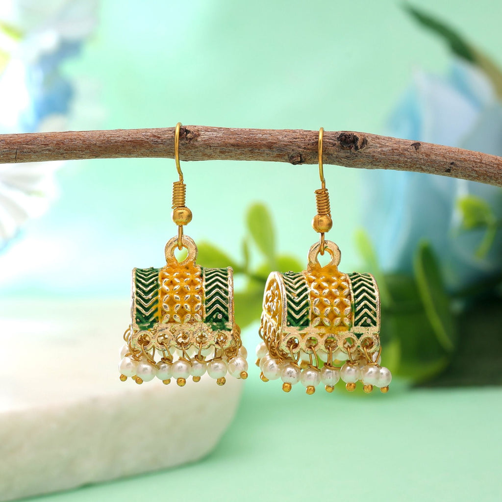 Yellow Color Palki Mint Meena Earrings Festive Look